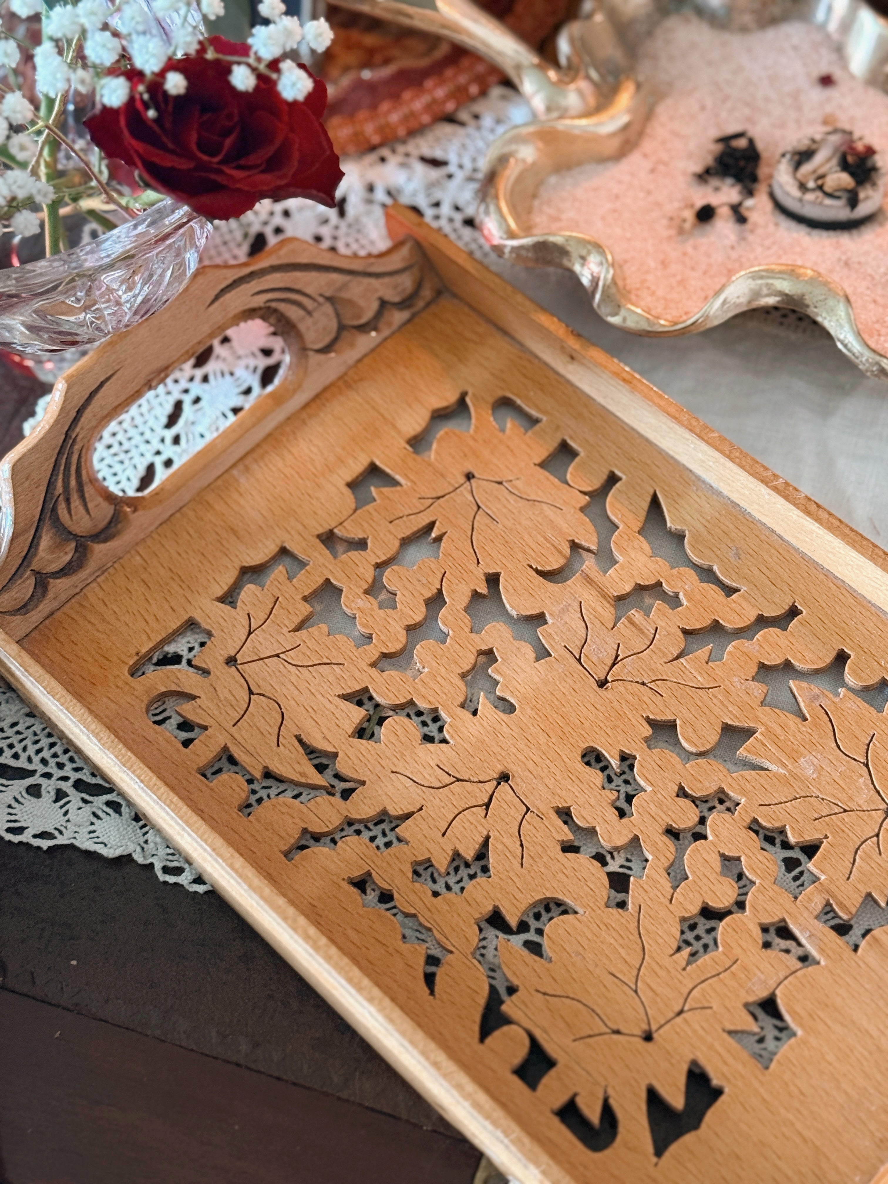 Vintage Carved Oak Tray (UK ONLY)