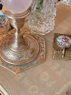 Vintage Brass + Enamel Candlestick Holder