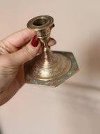 Vintage Brass + Enamel Candlestick Holder