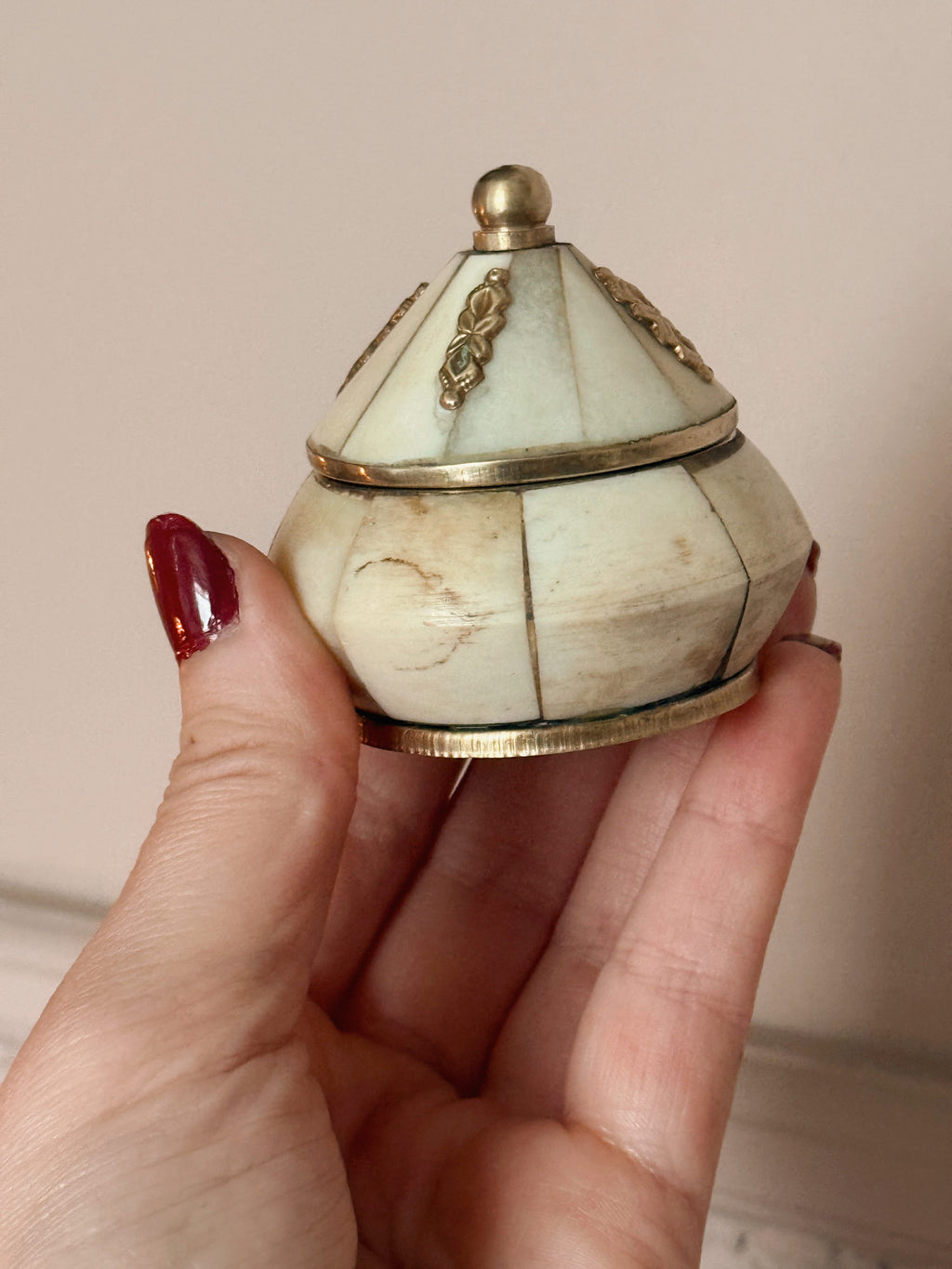 Vintage Bone + Brass Trinket Pot