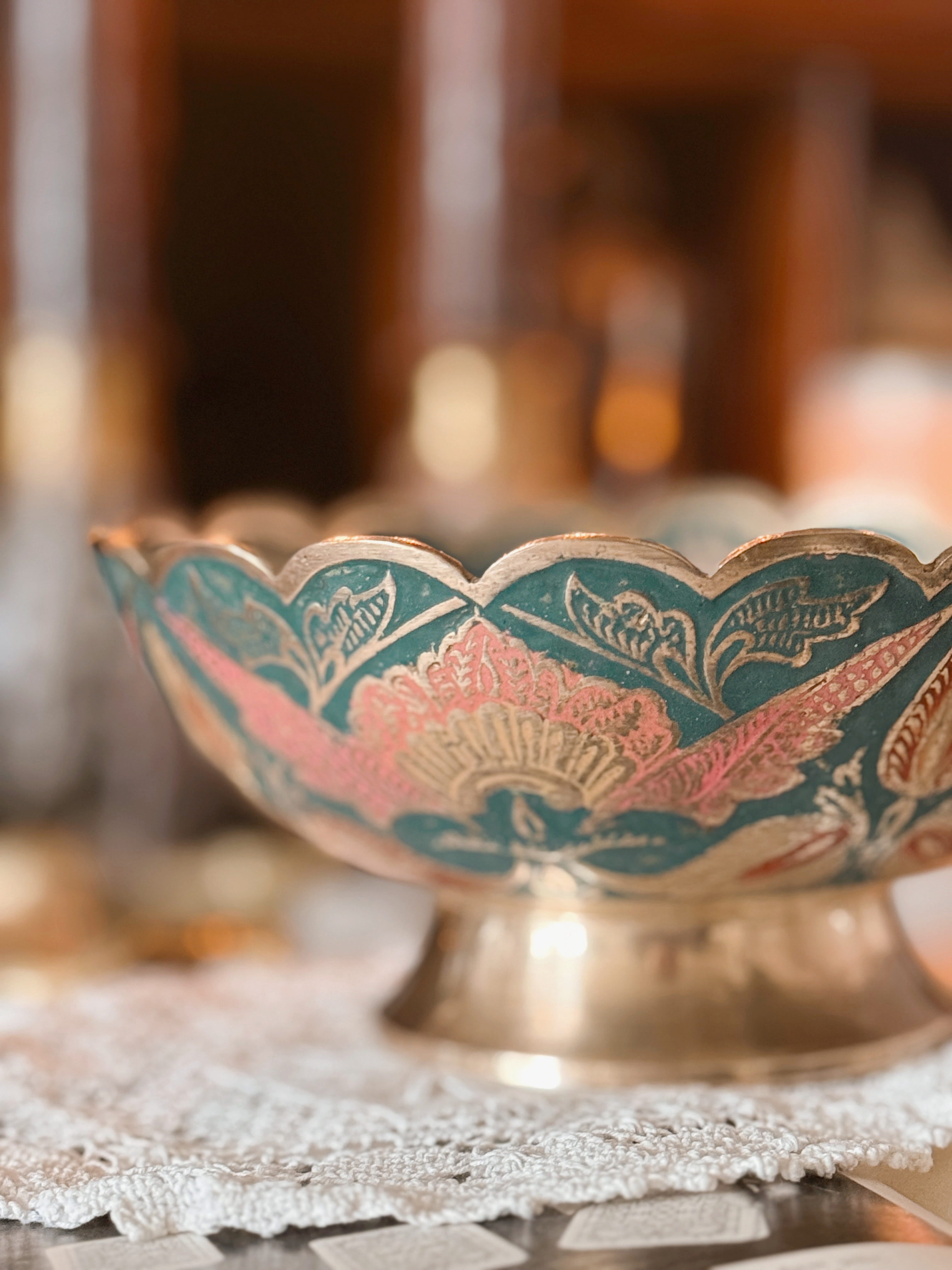 Vintage Brass + Enamel Cloisonne Bowl