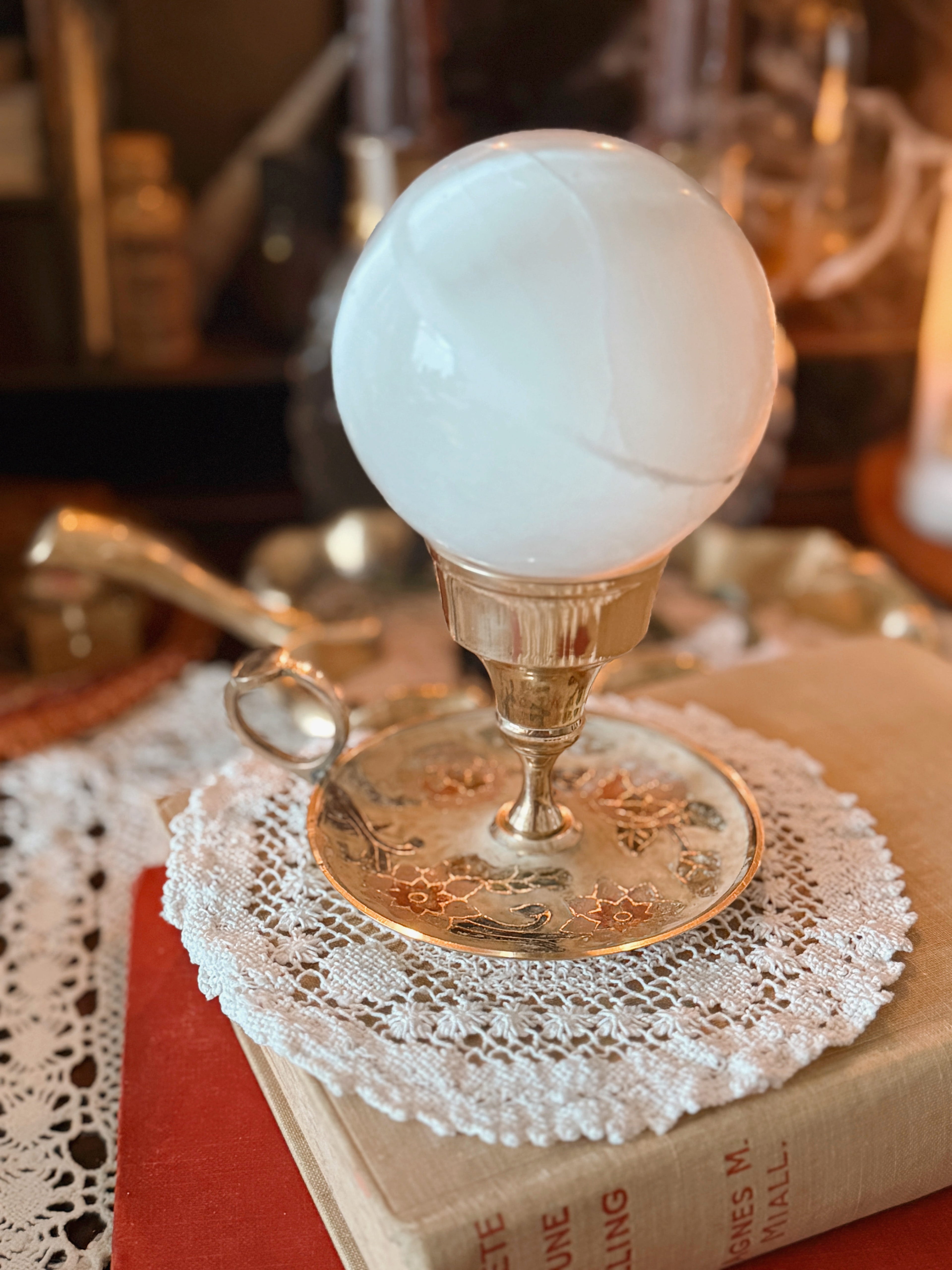 Vintage Brass + Enamel Candlestick Holder