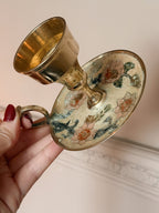 Vintage Brass + Enamel Candlestick Holder