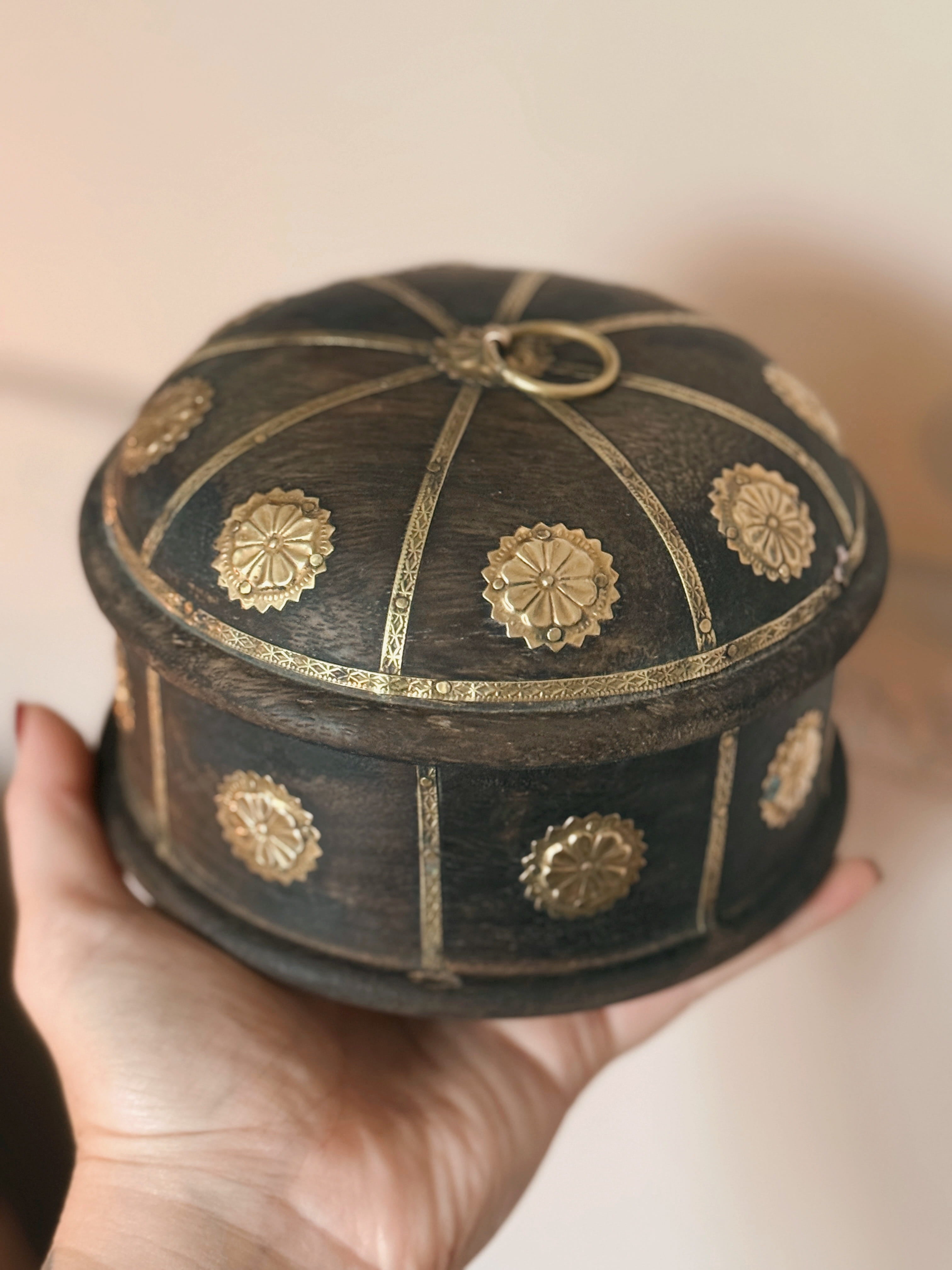 Vintage Brass Wooden Storage Box