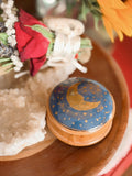 Vintage Wood Moon Trinket Pot