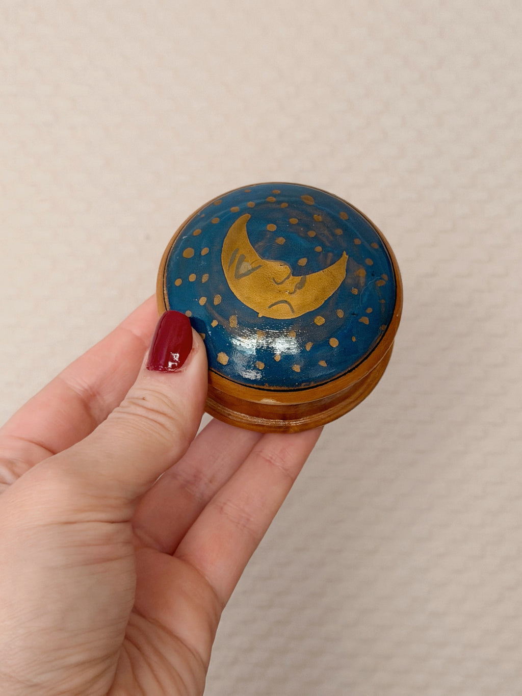 Vintage Wood Moon Trinket Pot