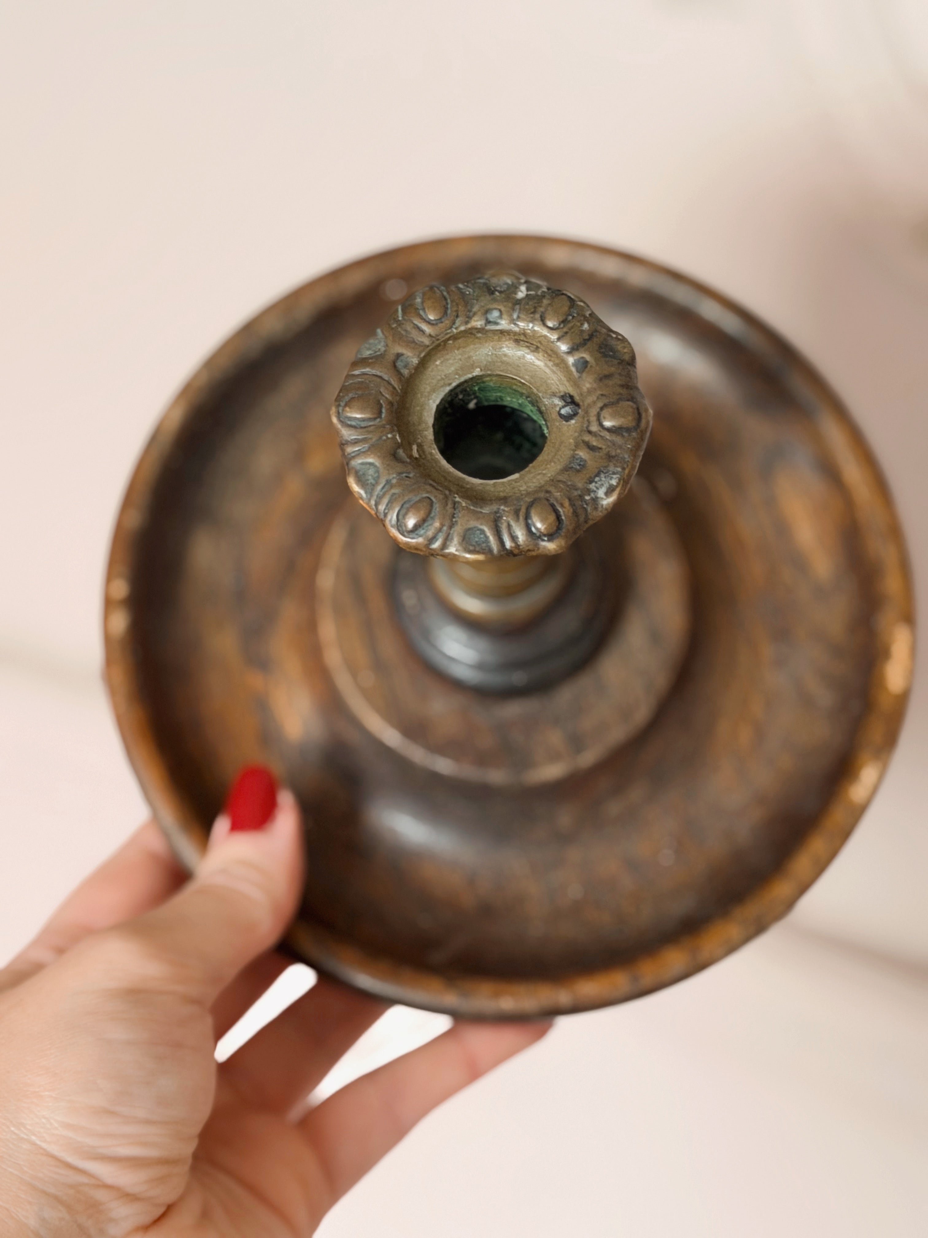 Vintage Wood Candlestick Holder