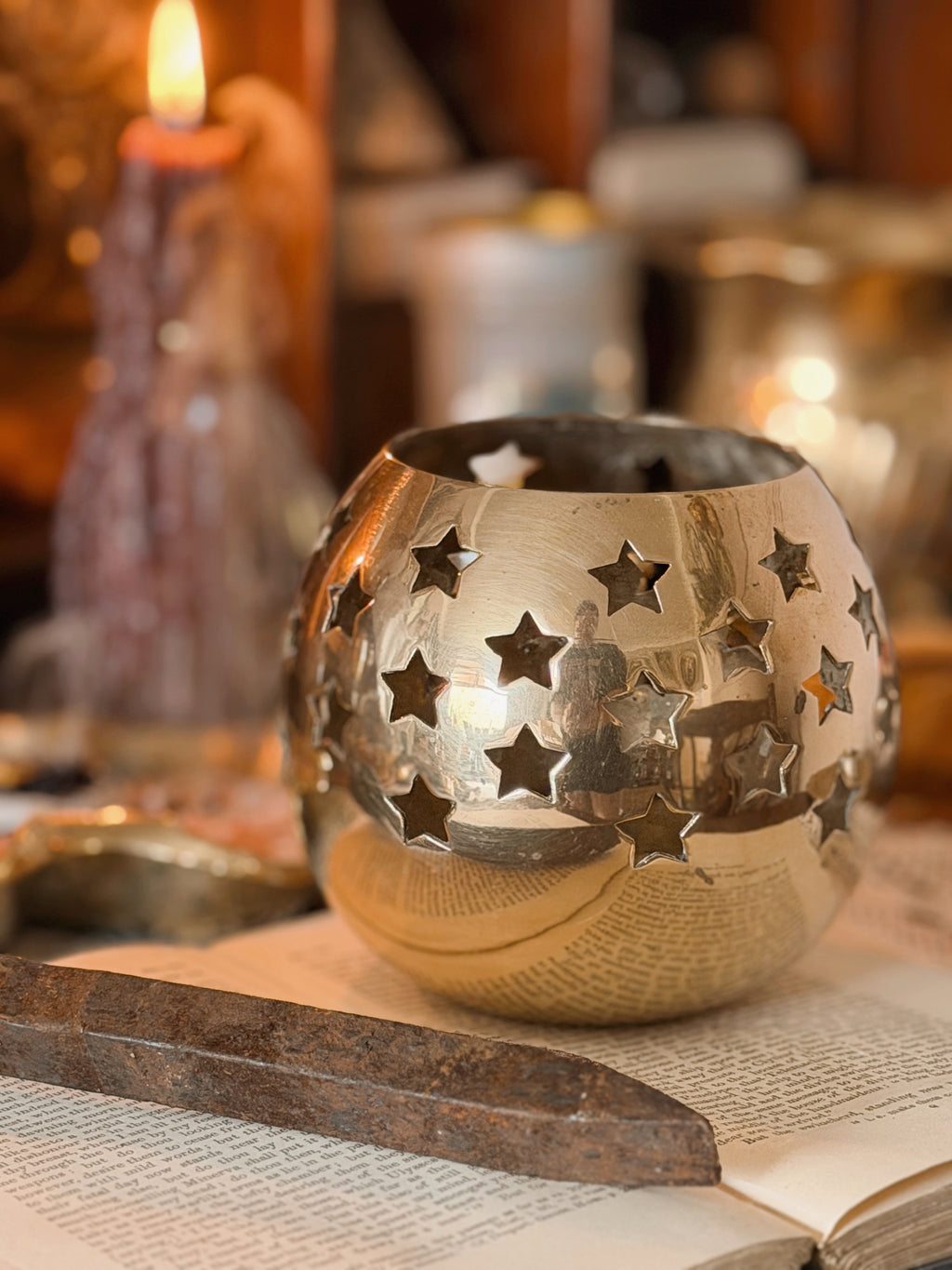 Vintage Brass Large Star Candle Holder