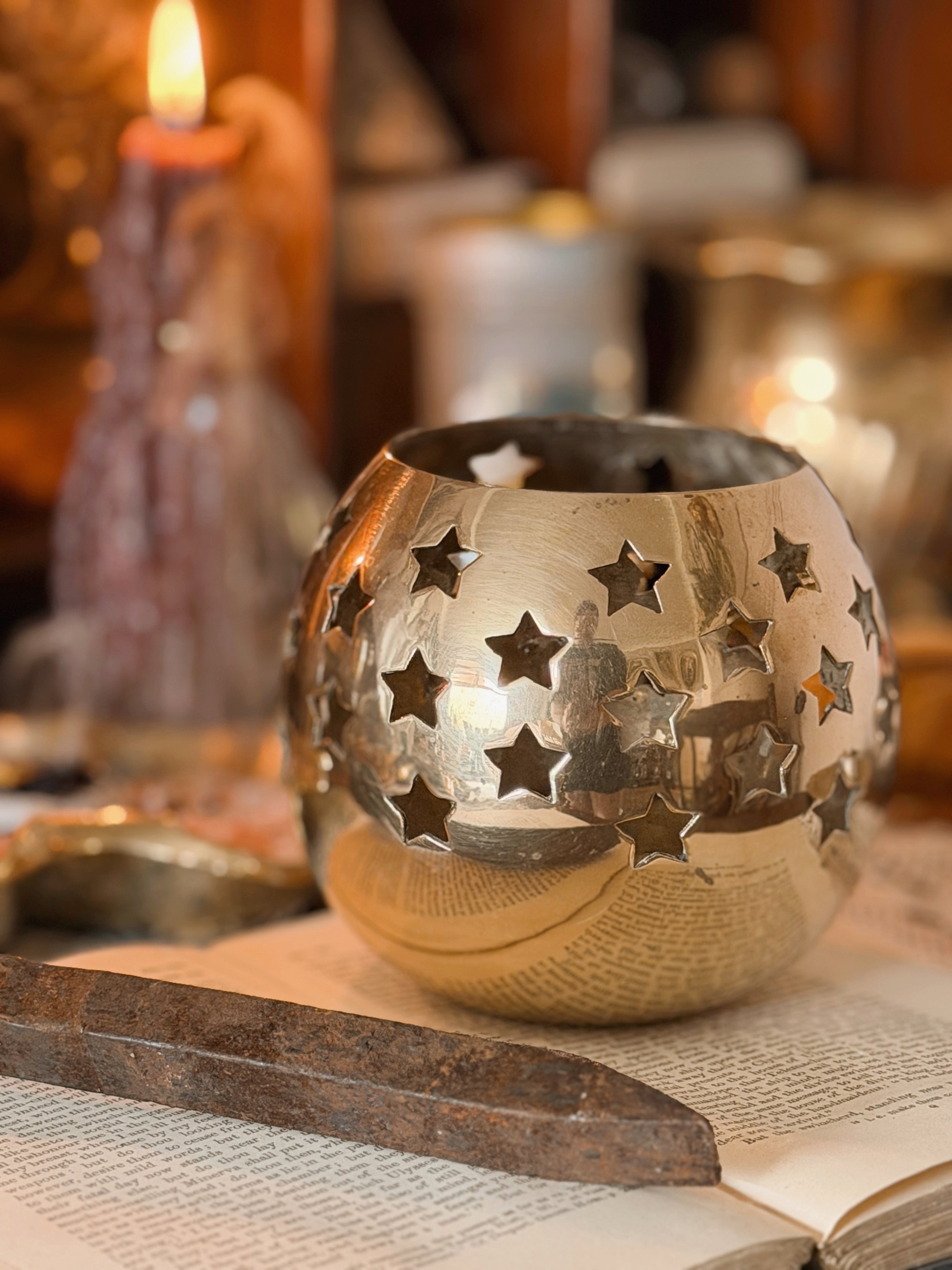 Vintage Brass Large Star Candle Holder