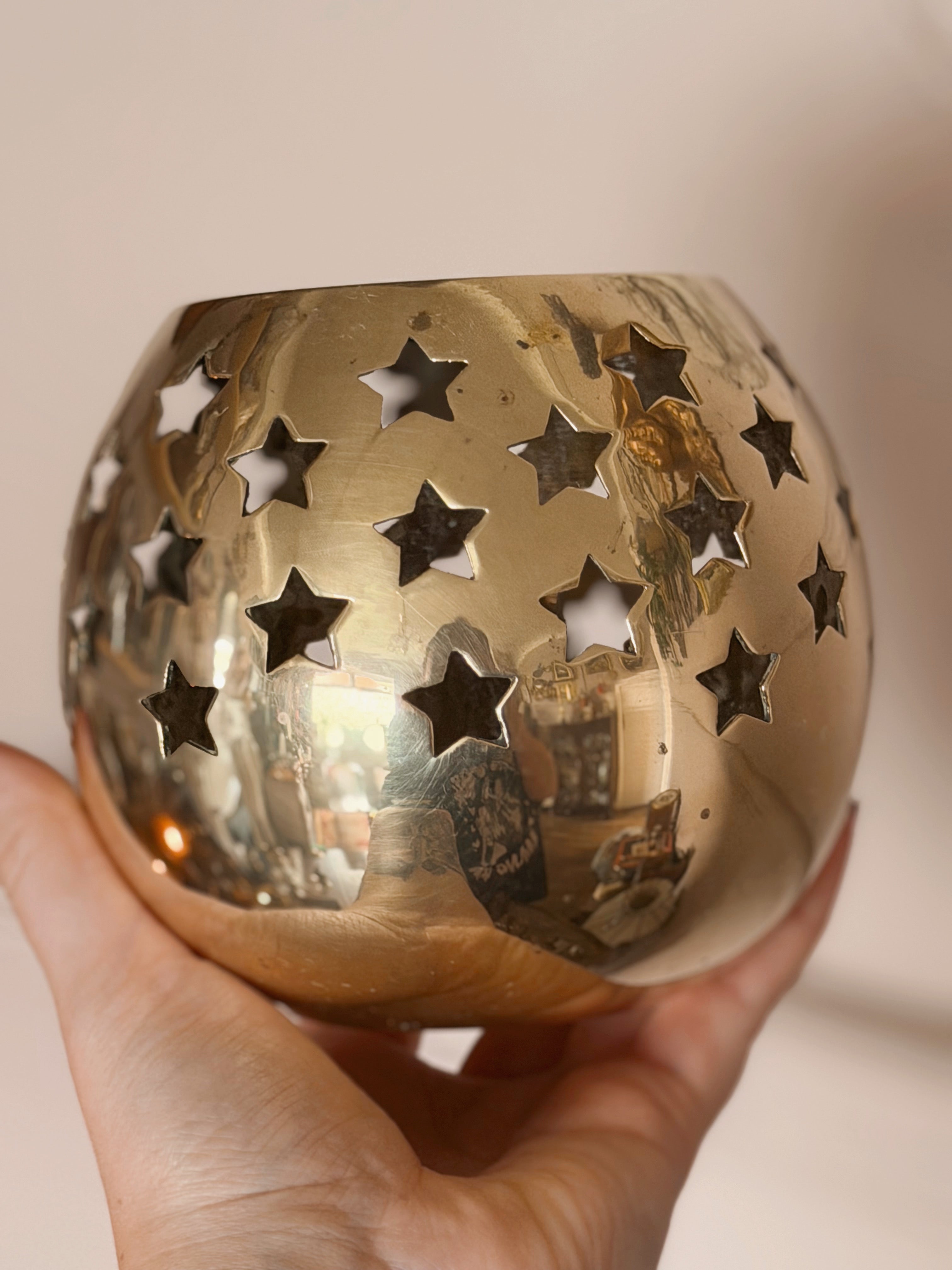 Vintage Brass Large Star Candle Holder