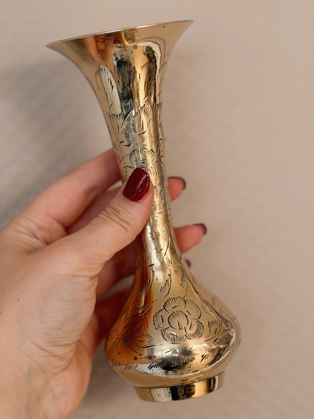 Vintage Brass Floral Bud Vase