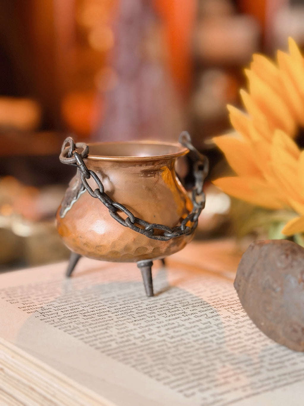 Vintage Handpainted Copper Cauldron