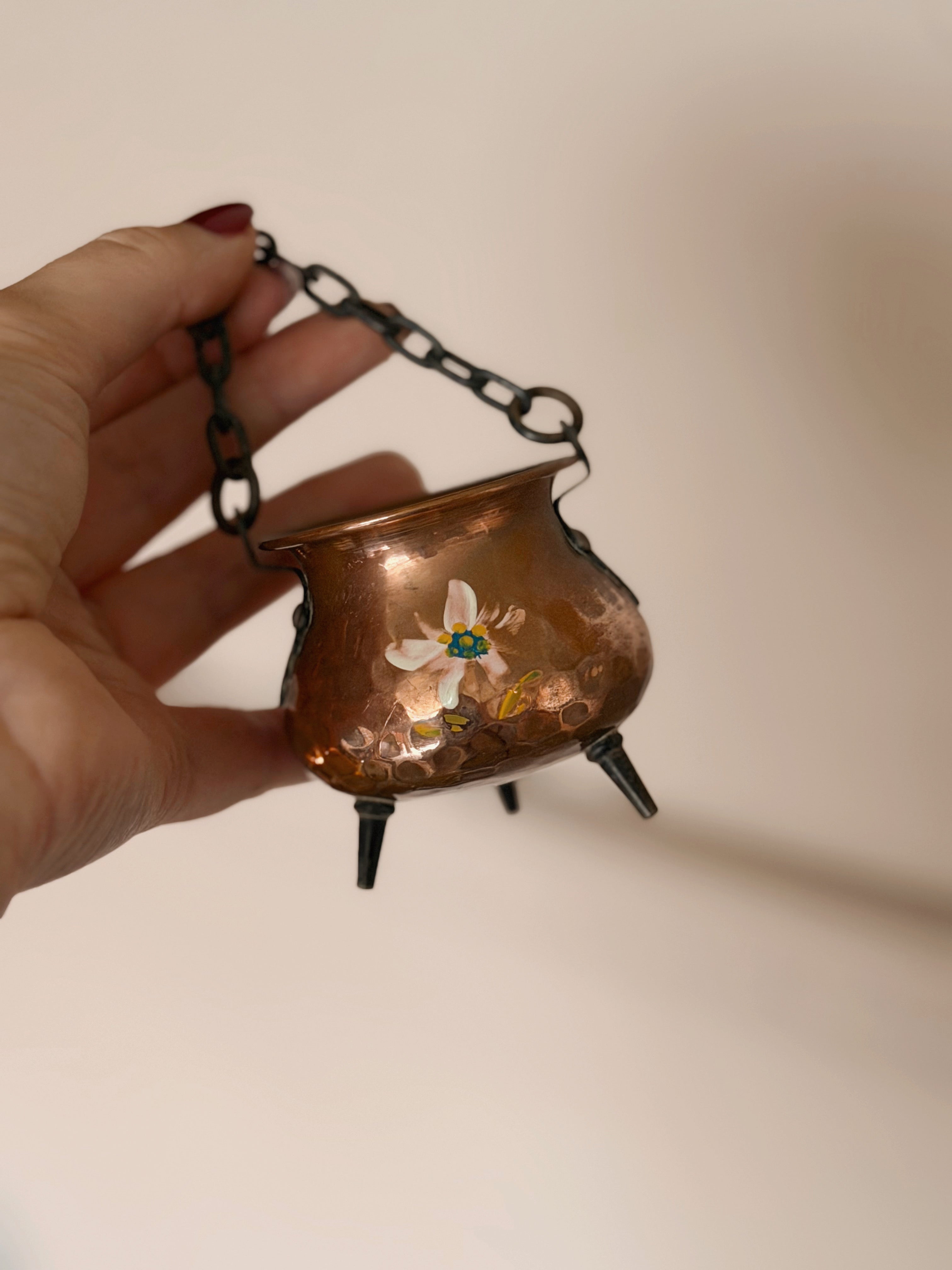 Vintage Handpainted Copper Cauldron