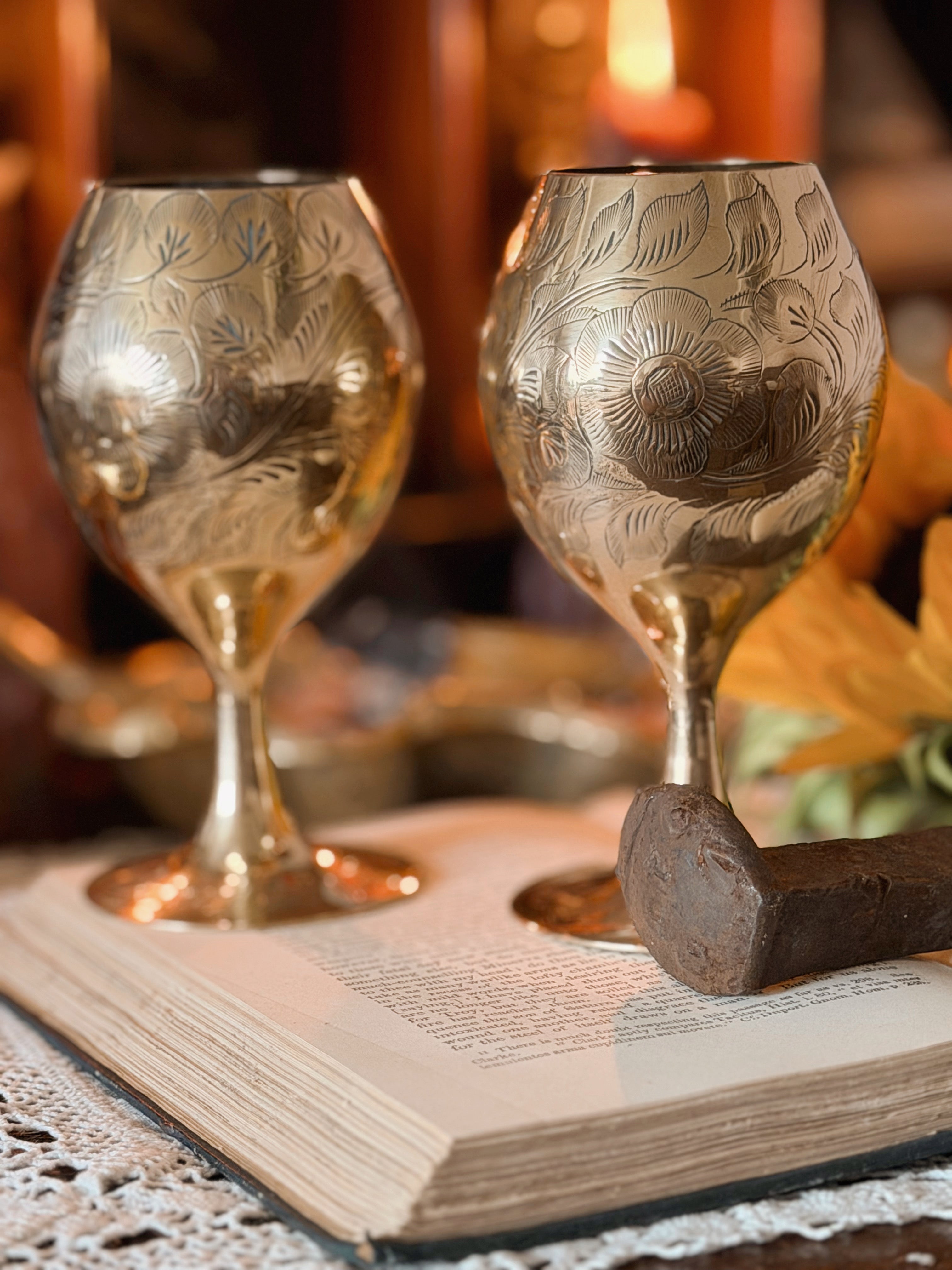 Vintage Pair of Brass Goblets