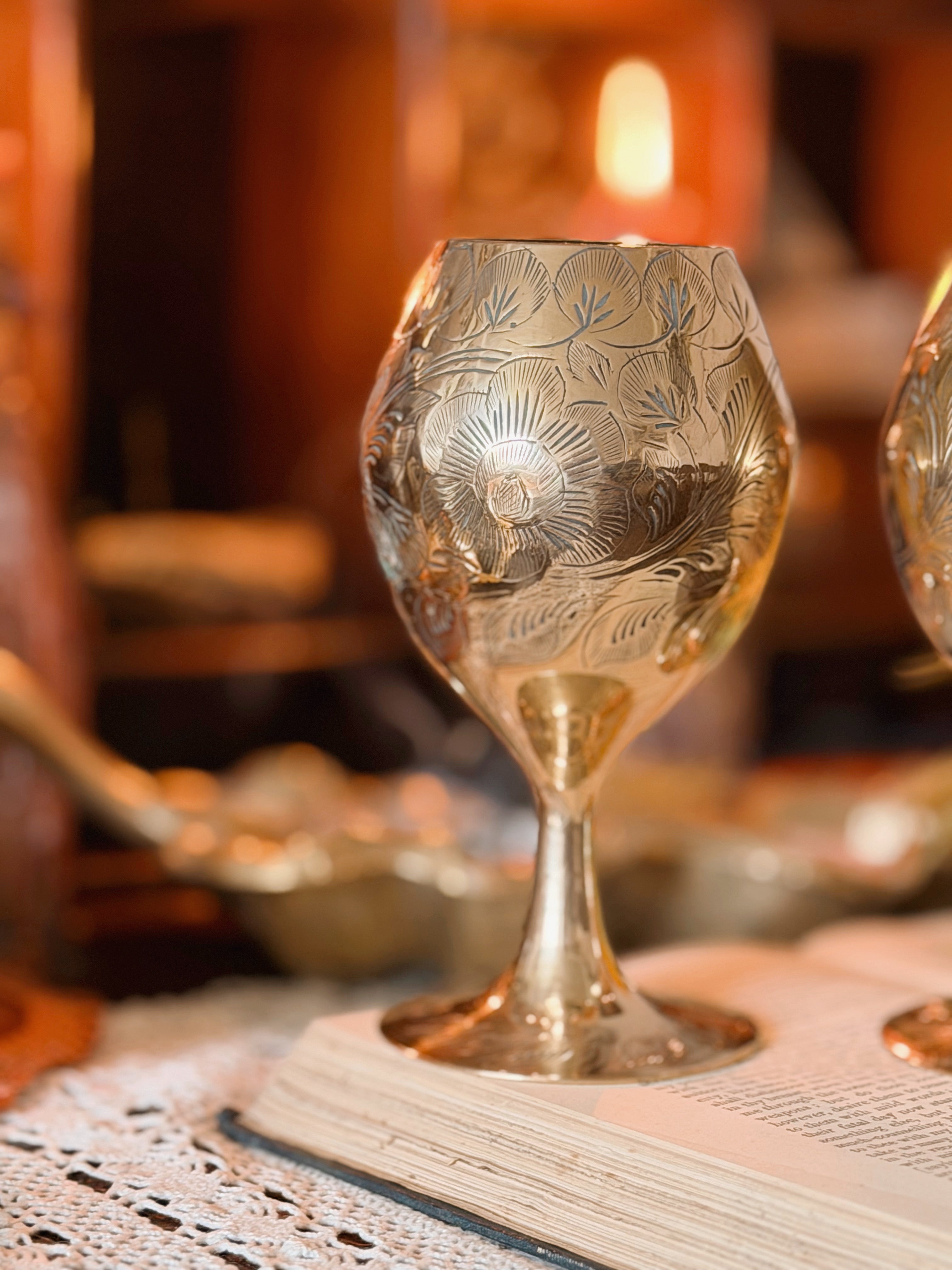 Vintage Pair of Brass Goblets