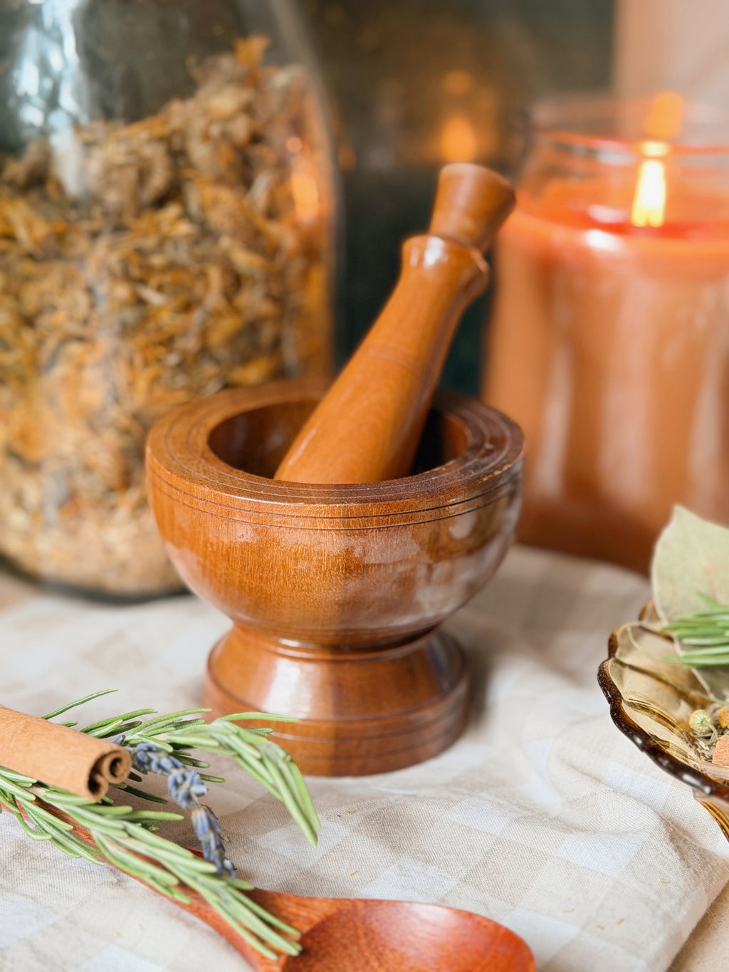 Vintage Wood Mortar + Pestle