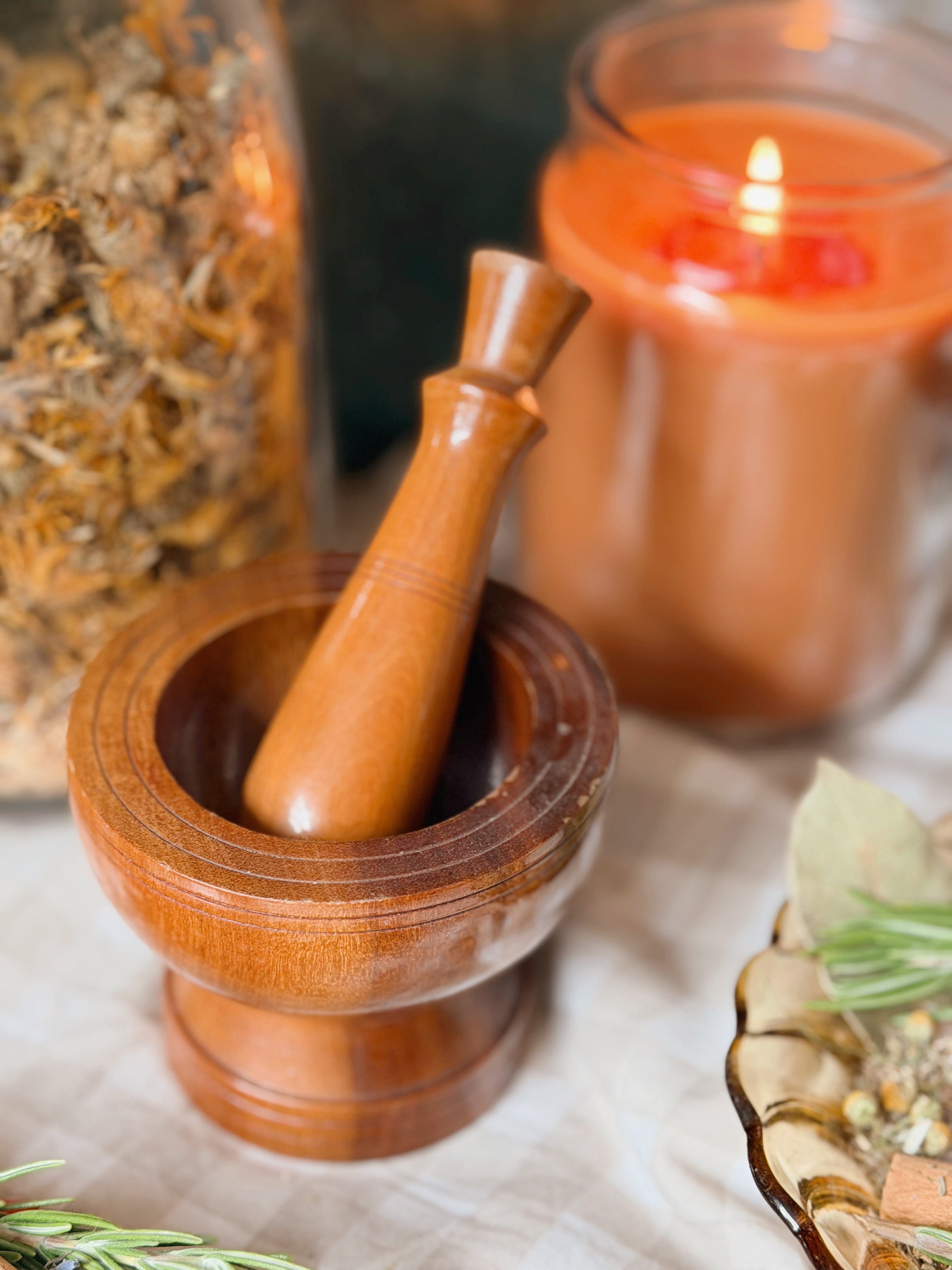 Vintage Wood Mortar + Pestle
