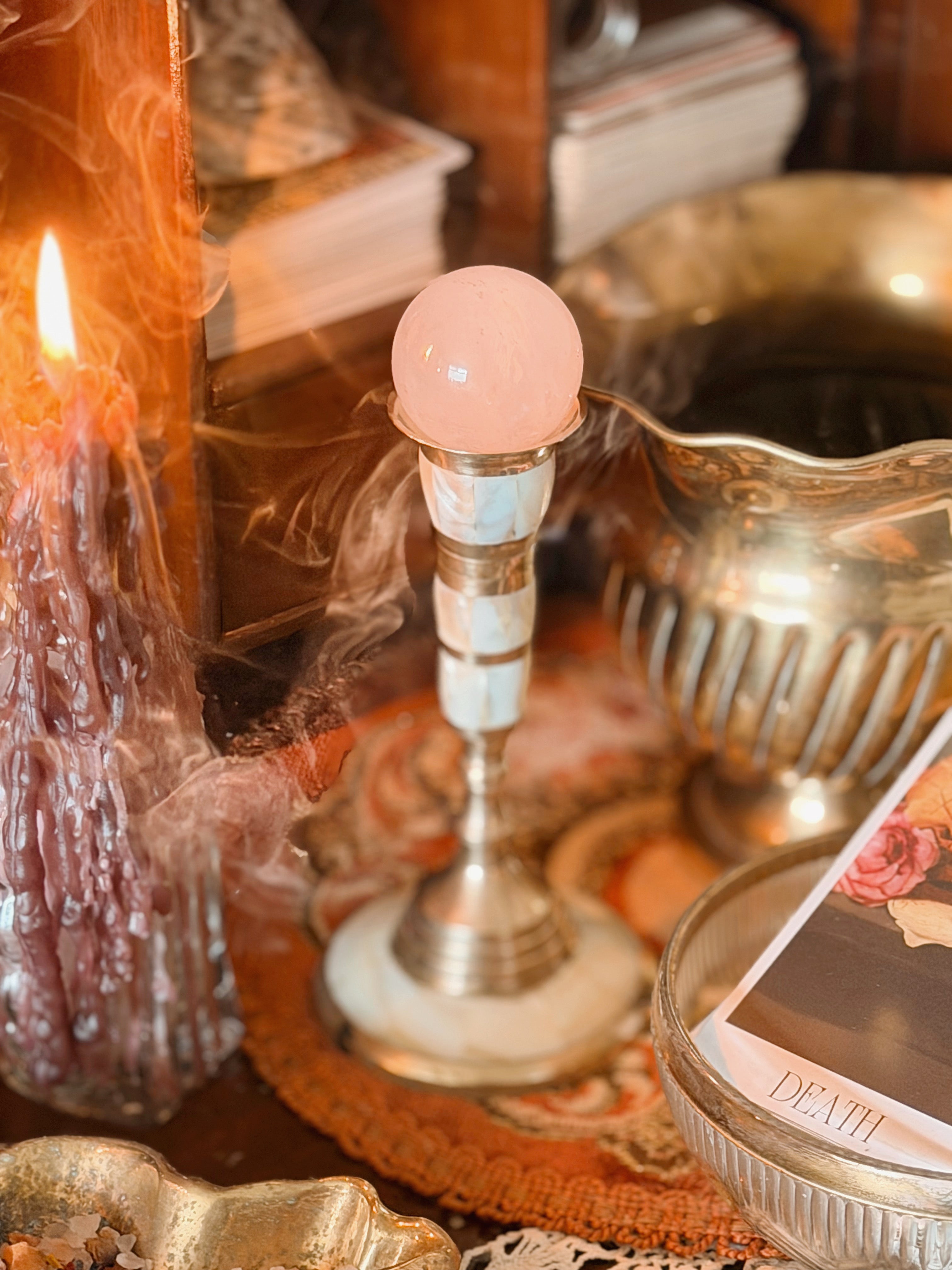 Vintage Brass + Mother of Pearl Candlestick Holder