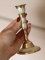 Vintage Brass + Mother of Pearl Candlestick Holder
