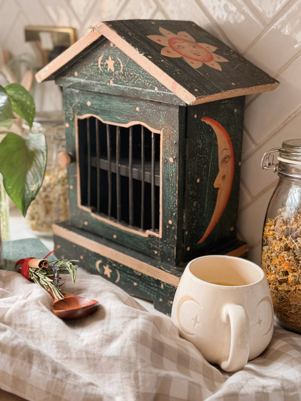 Vintage Wooden Celestial Kitchen Cabinet (UK ONLY)