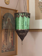 Vintage Green Glass Hanging Lantern (UK ONLY)
