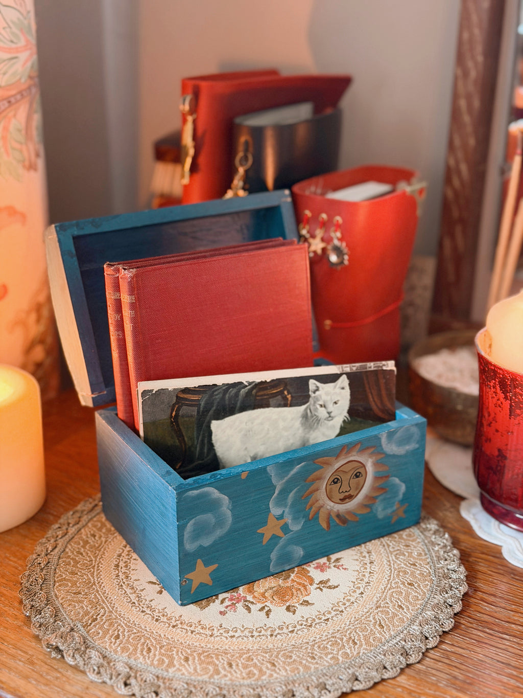 Vintage Celestial Wooden Trunk
