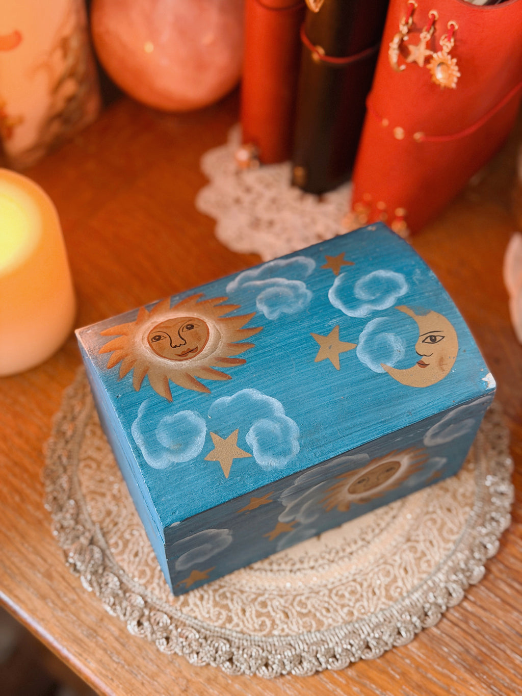 Vintage Celestial Wooden Trunk