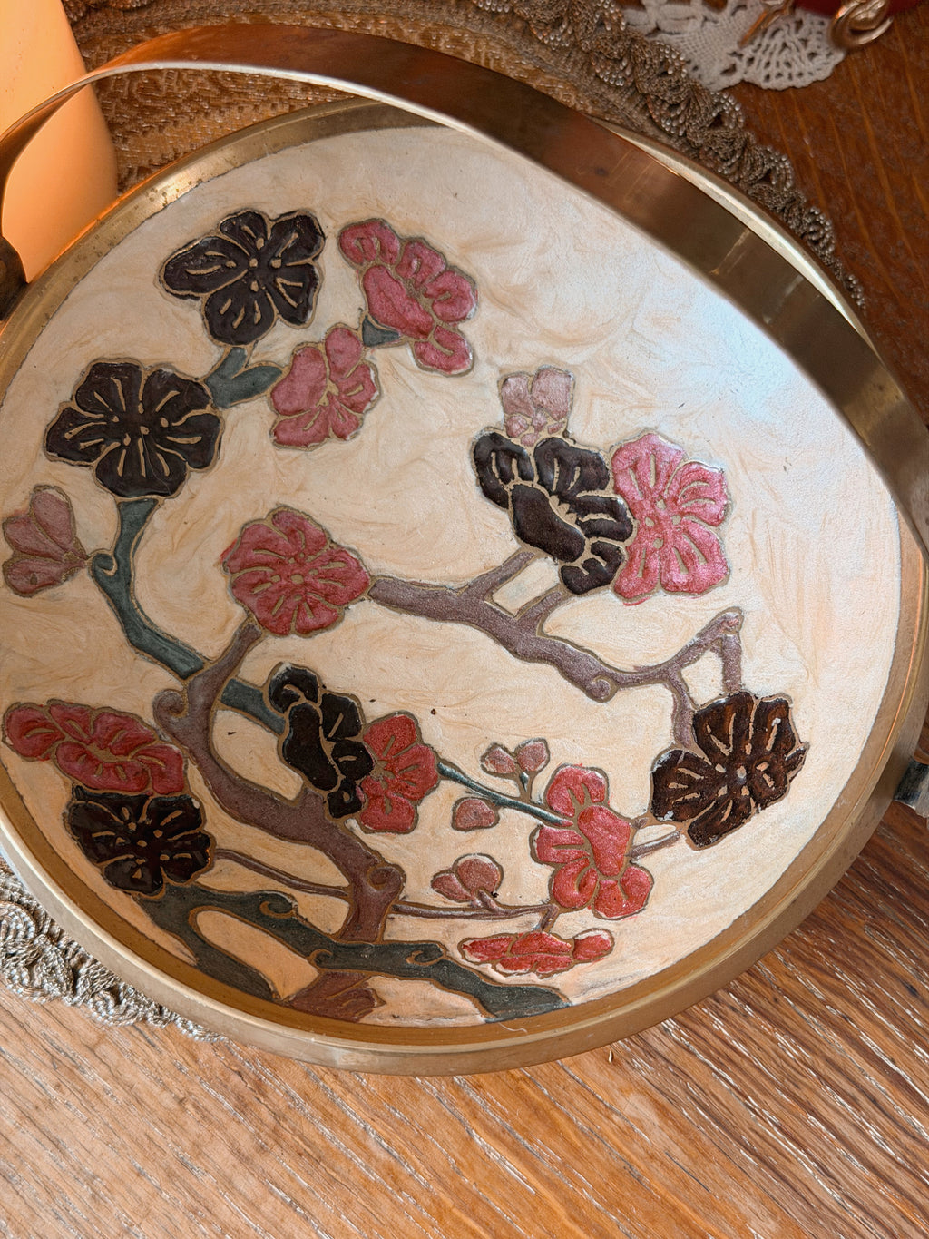 Vintage Brass + Enamel Trinket Dish