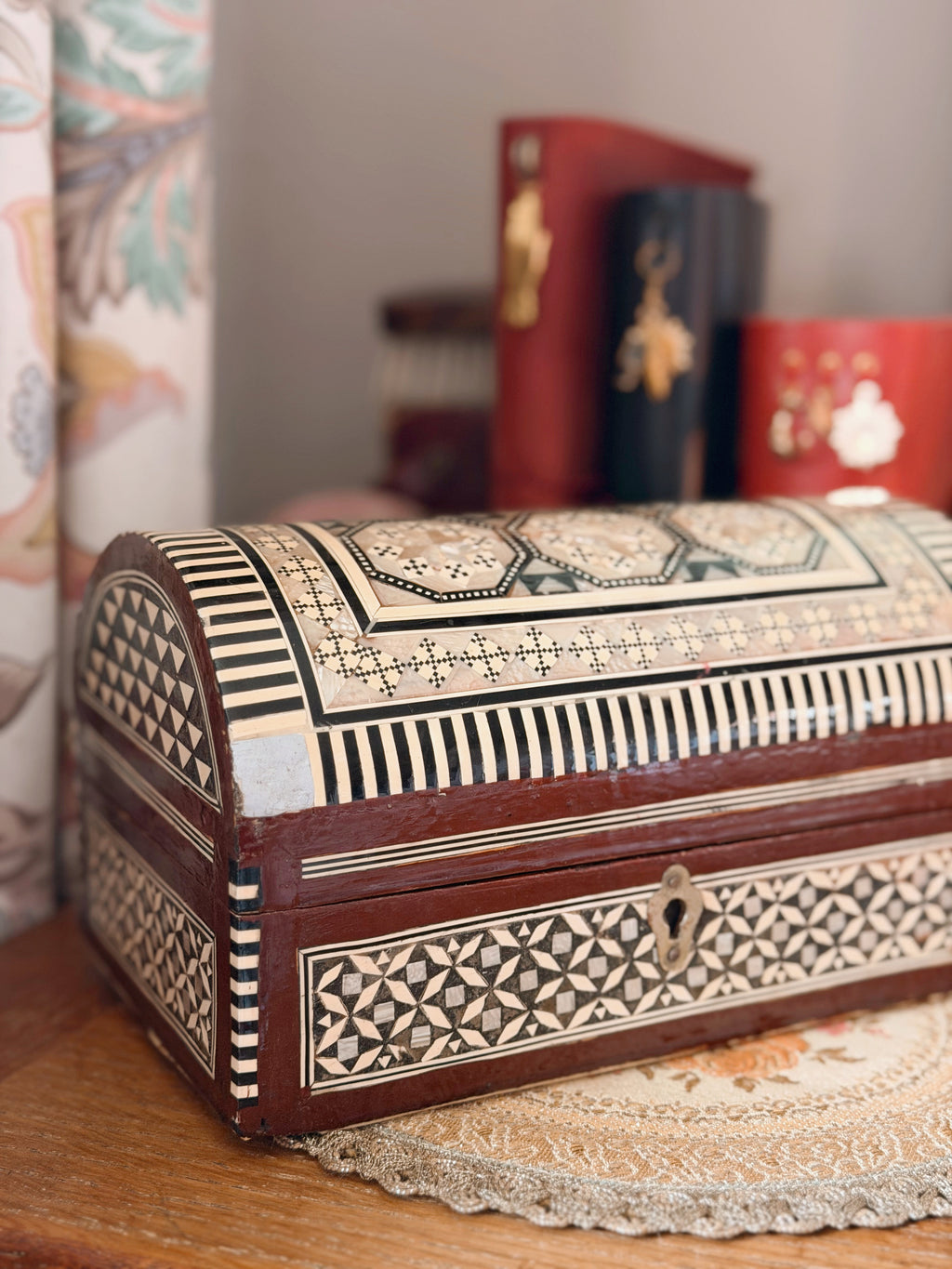 Vintage Mother of Pearl Trunk Storage Box