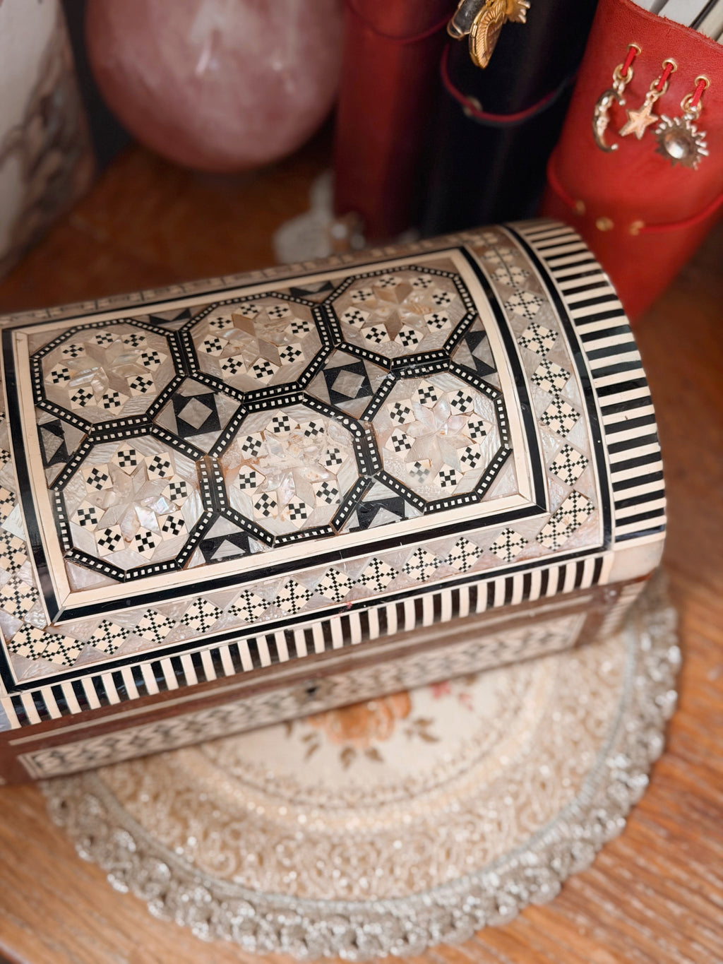 Vintage Mother of Pearl Trunk Storage Box