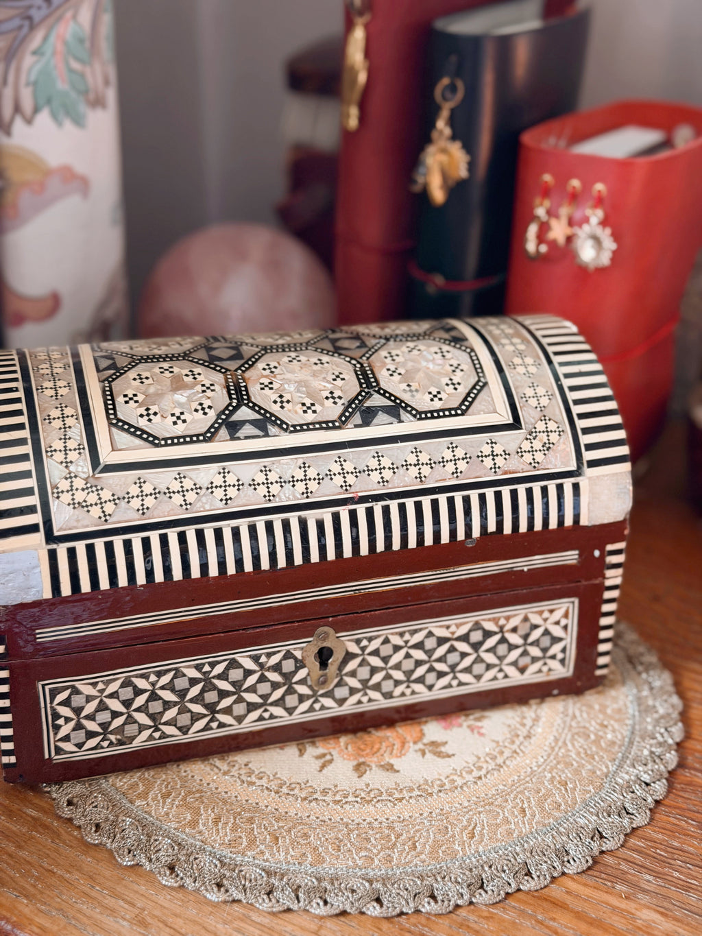 Vintage Mother of Pearl Trunk Storage Box