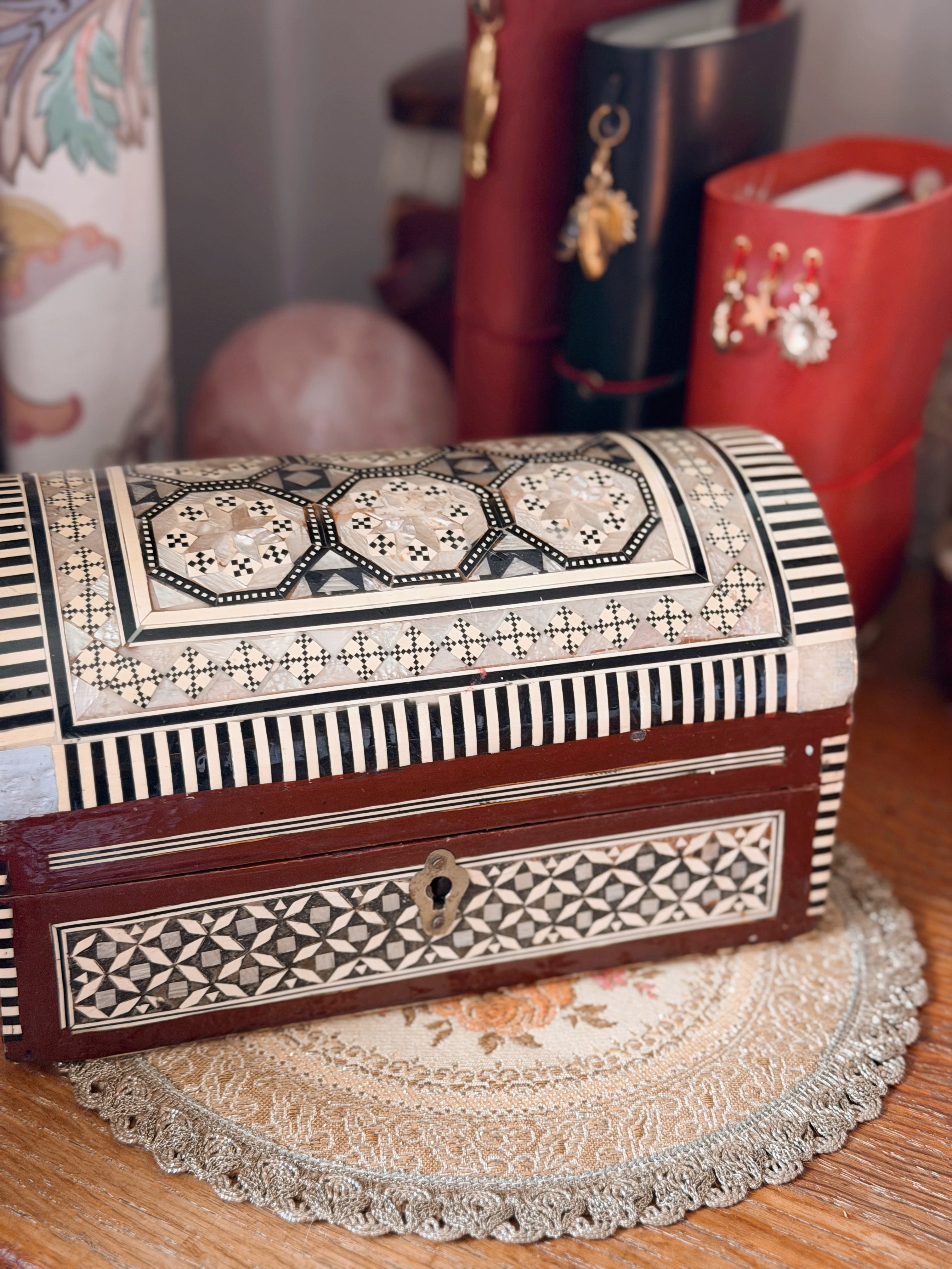 Vintage Mother of Pearl Trunk Storage Box