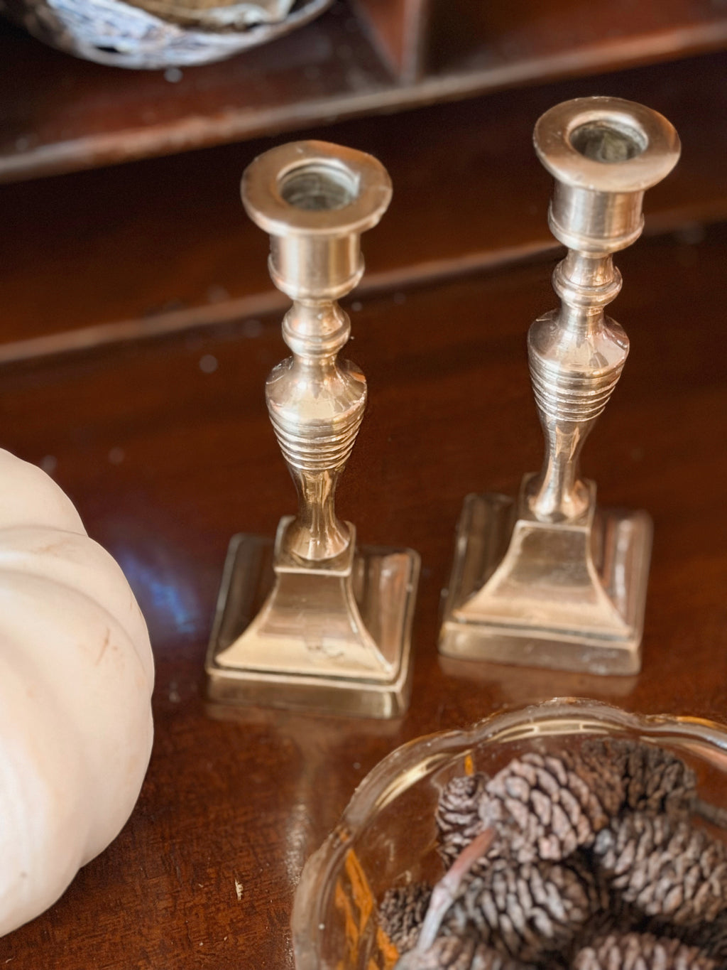 Vintage Brass Pair of Candlestick Holders