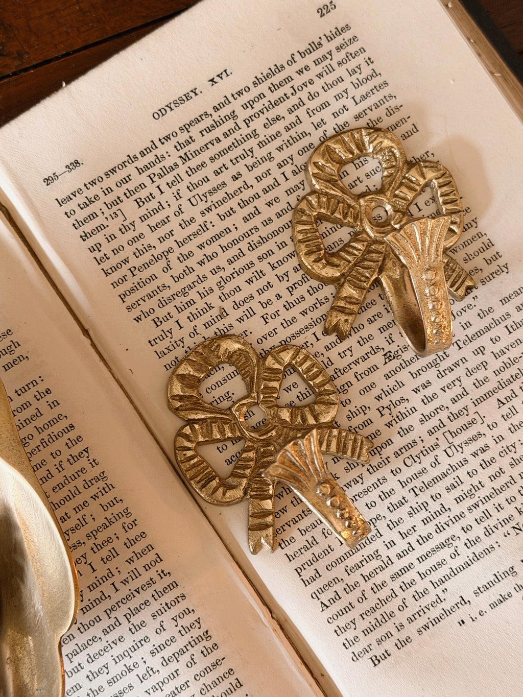 Vintage Pair of Brass Bow Hooks