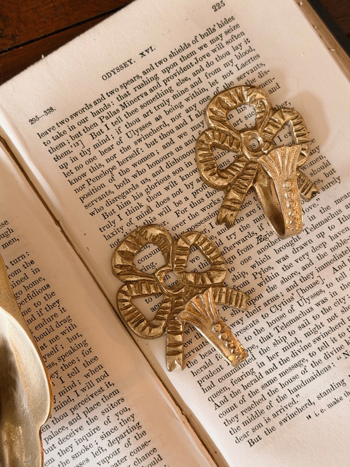 Vintage Pair of Brass Bow Hooks