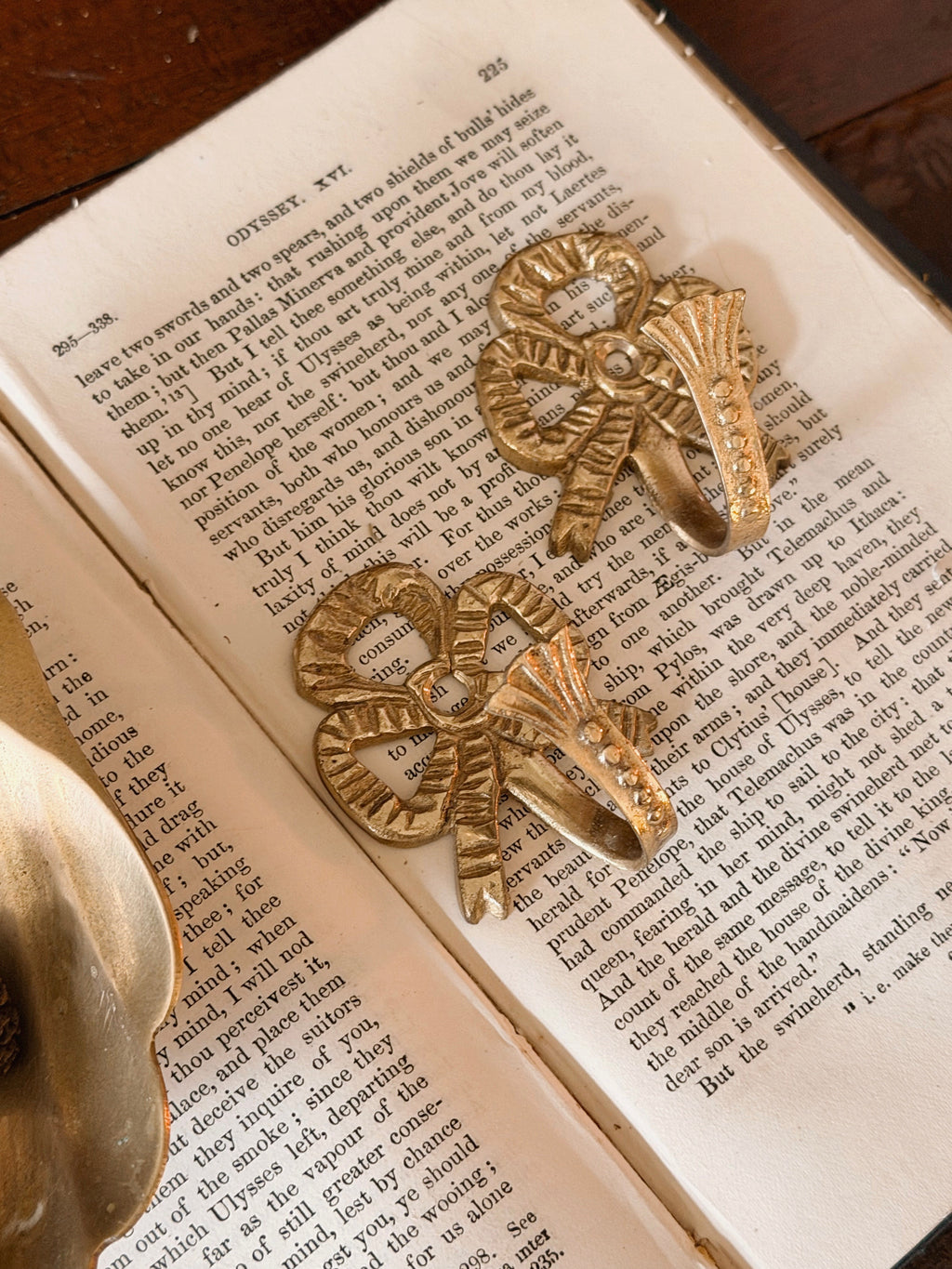 Vintage Pair of Brass Bow Hooks