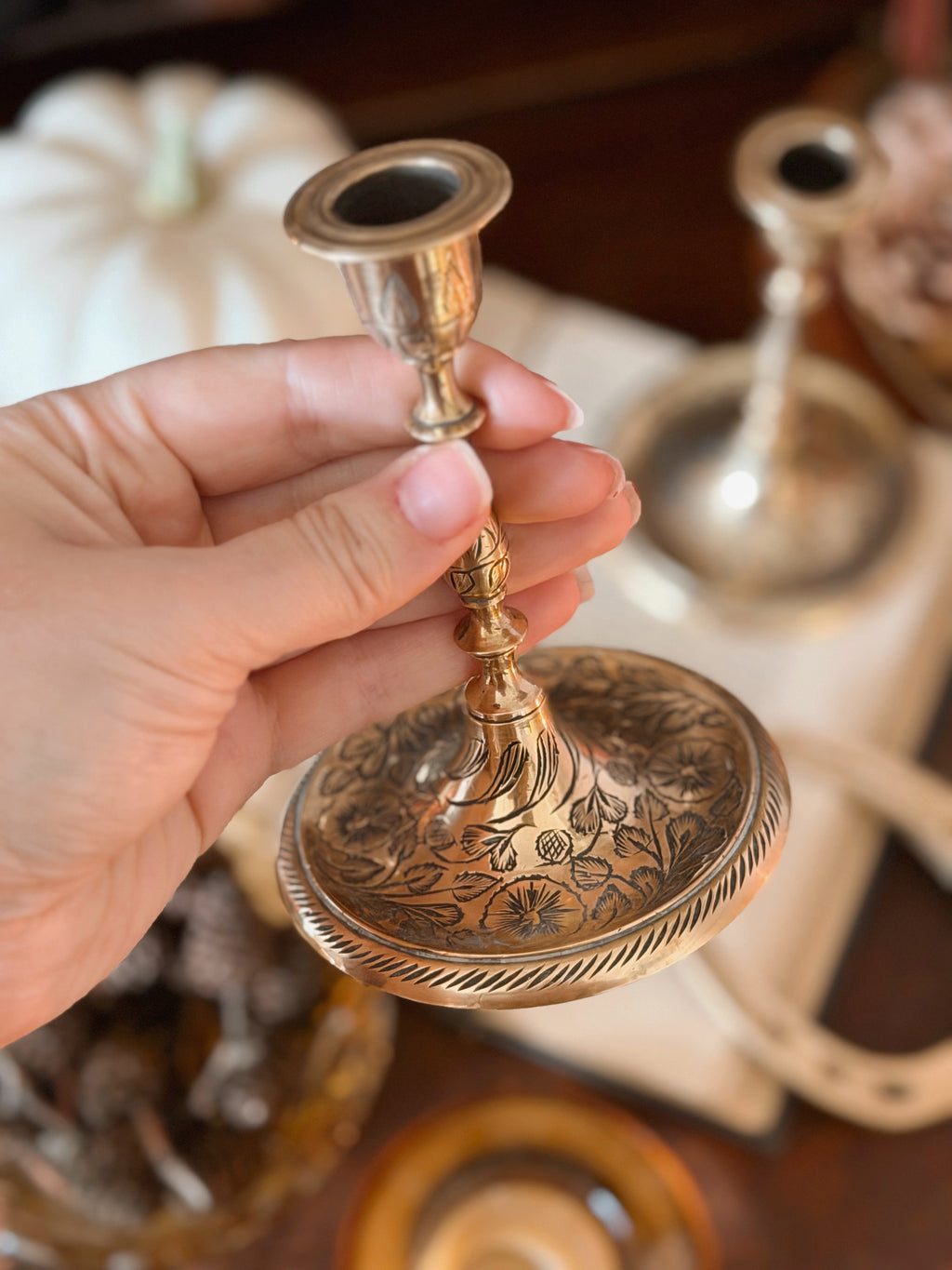 Vintage Brass Pair of Candlestick Holders