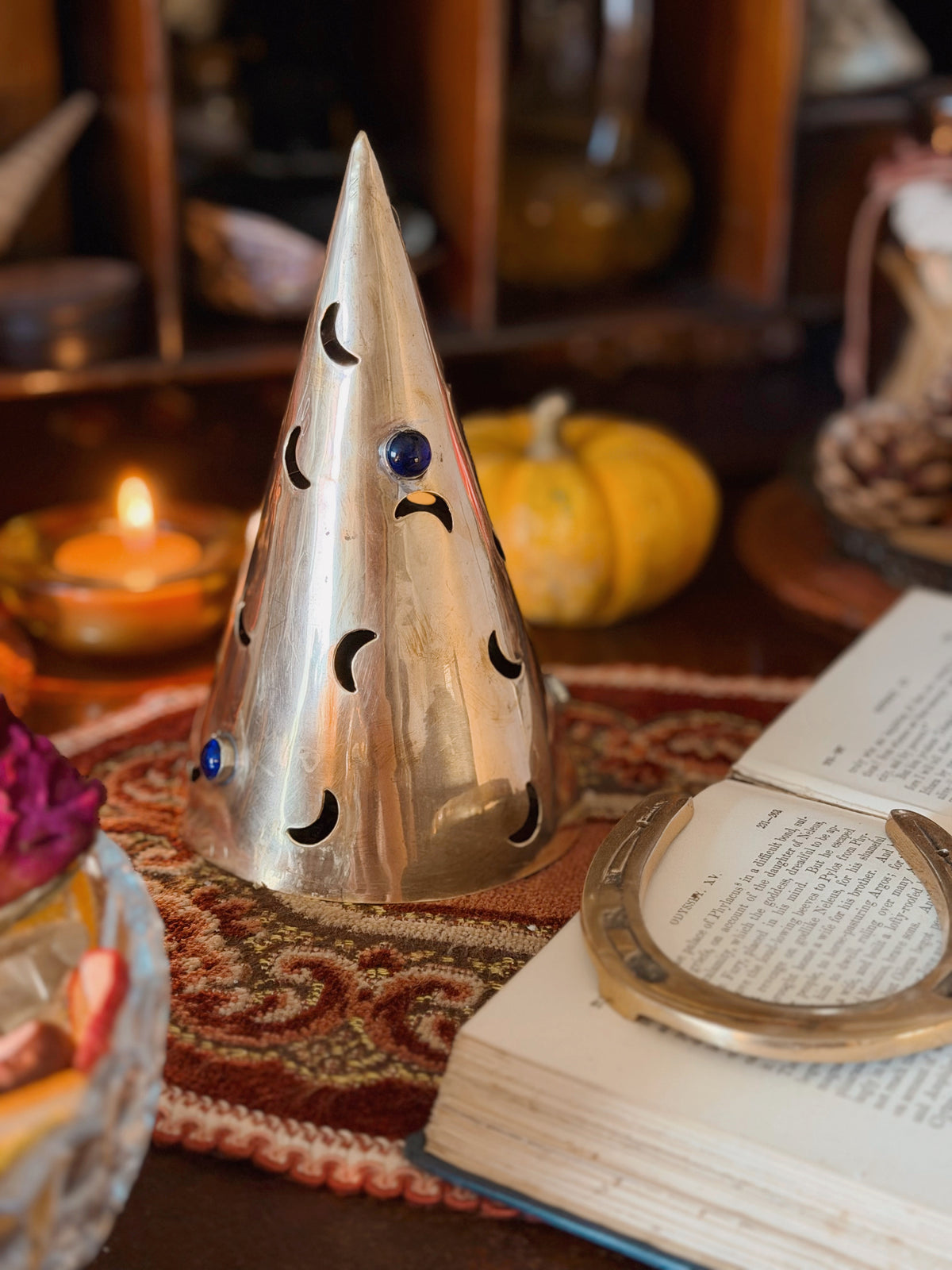 Vintage Brass Celestial Moon Candle Holder
