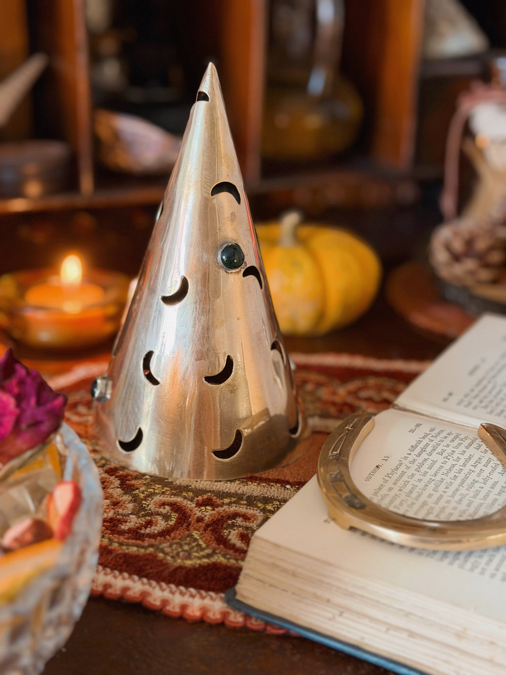 Vintage Brass Celestial Moon Candle Holder