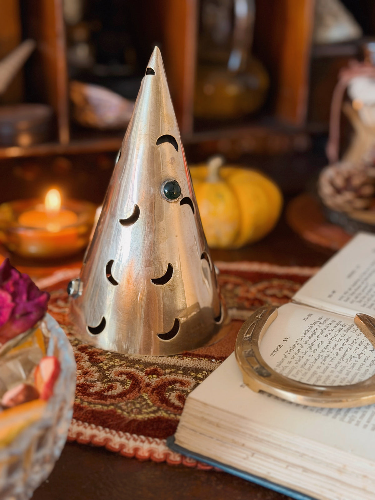 Vintage Brass Celestial Moon Candle Holder