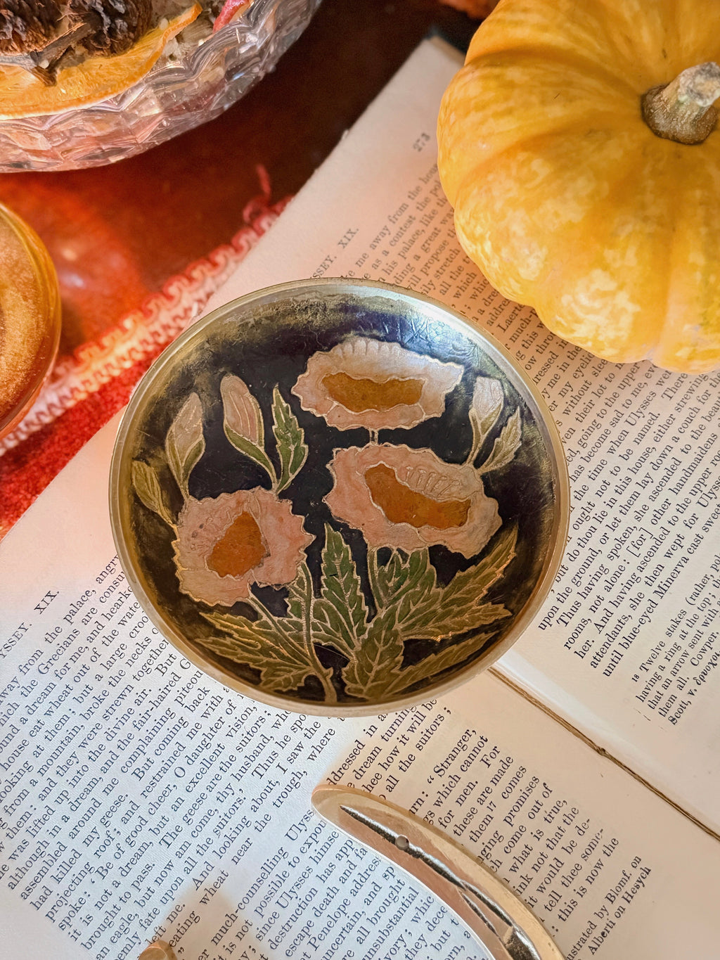 Vintage Brass + Enamel Trinket Dish
