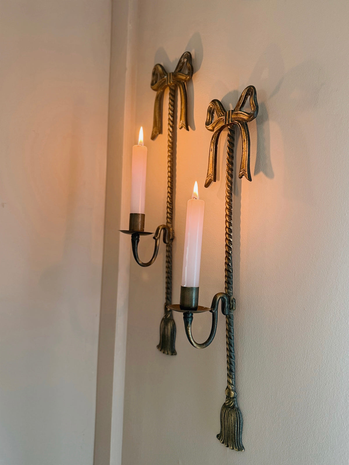Vintage Brass Bow Wall Candle Sconces (UK ONLY)