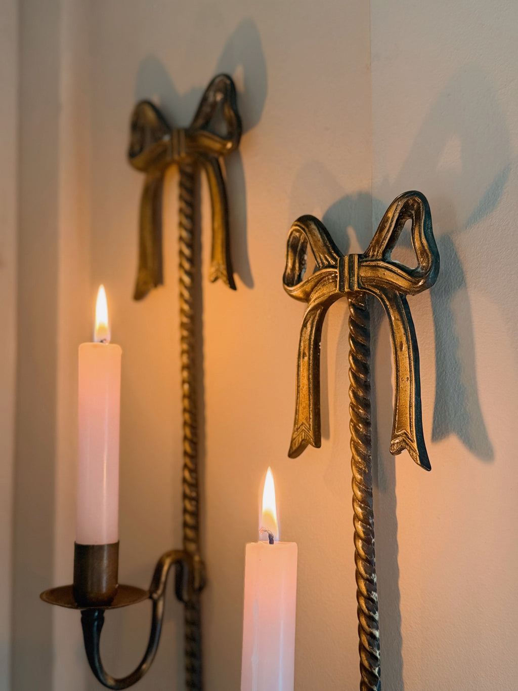 Vintage Brass Bow Wall Candle Sconces (UK ONLY)