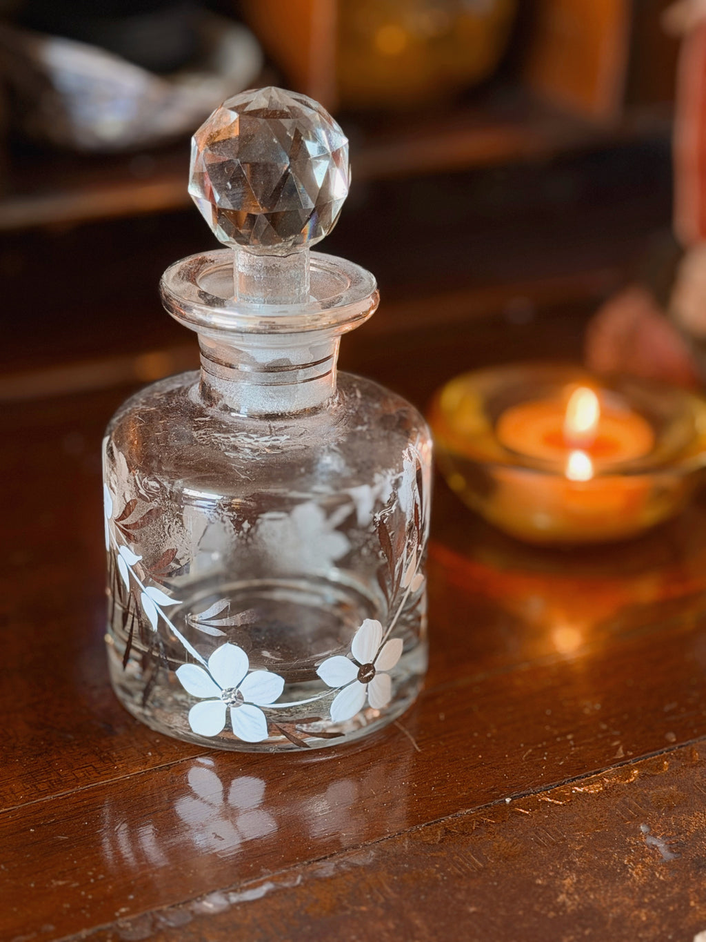 Vintage Glass Floral Decanter