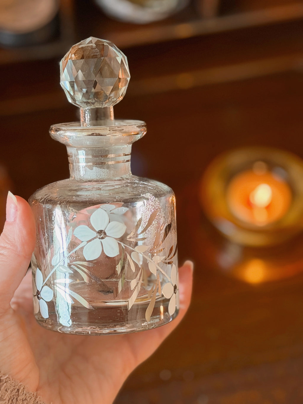 Vintage Glass Floral Decanter