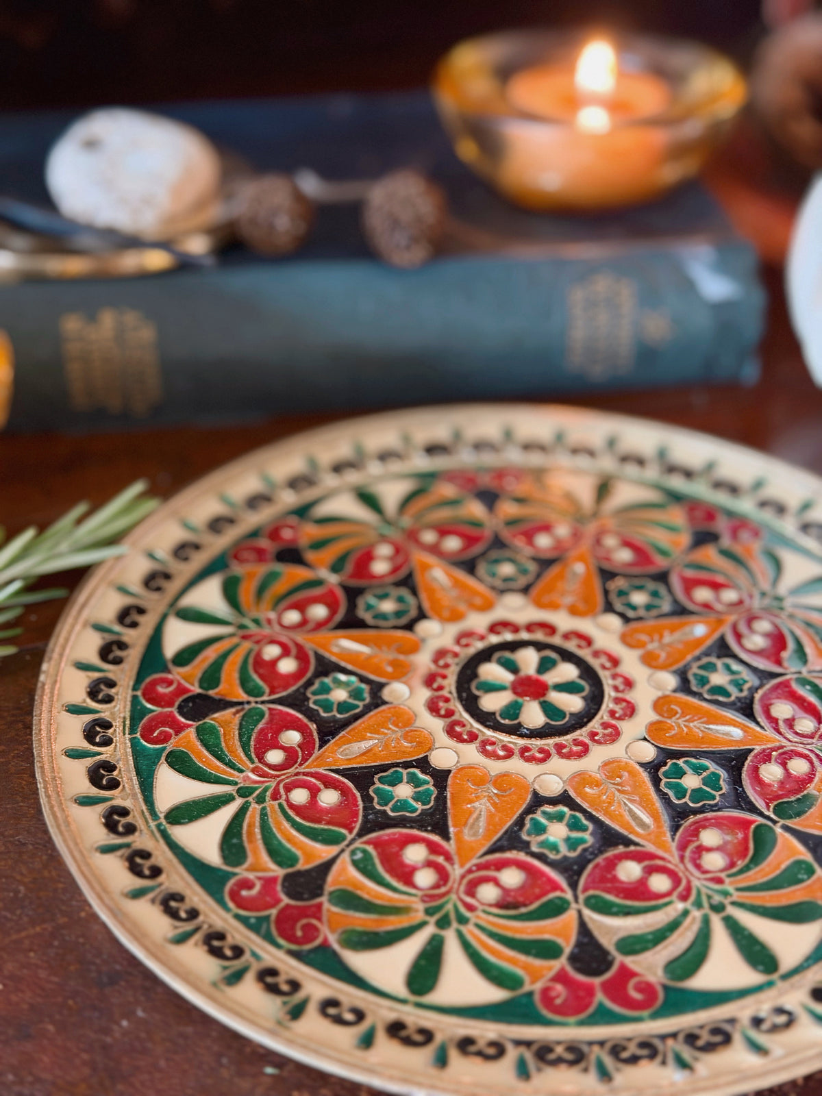 Vintage Brass + Enamel Plate
