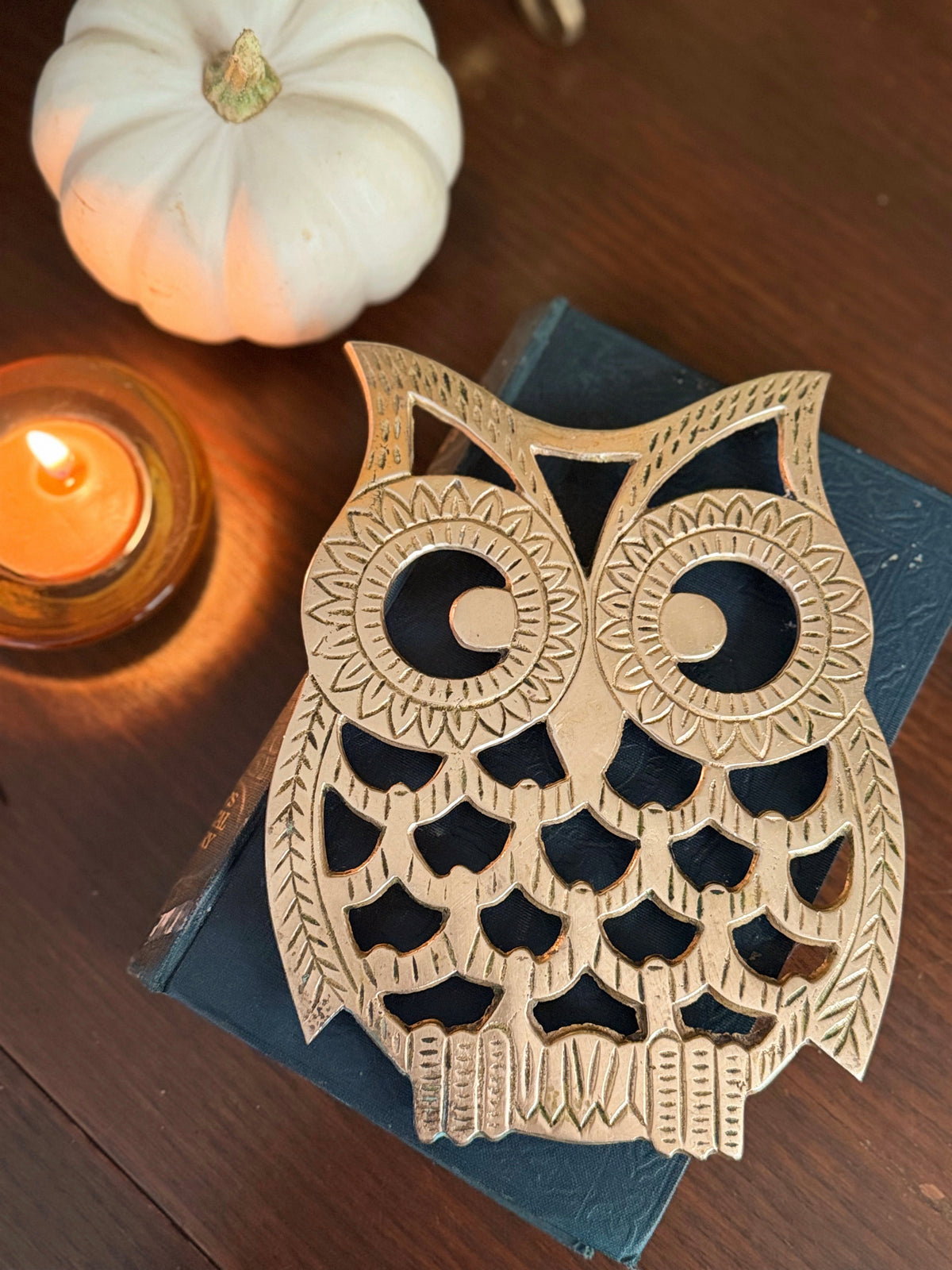 Vintage Brass Owl Trivet Stand