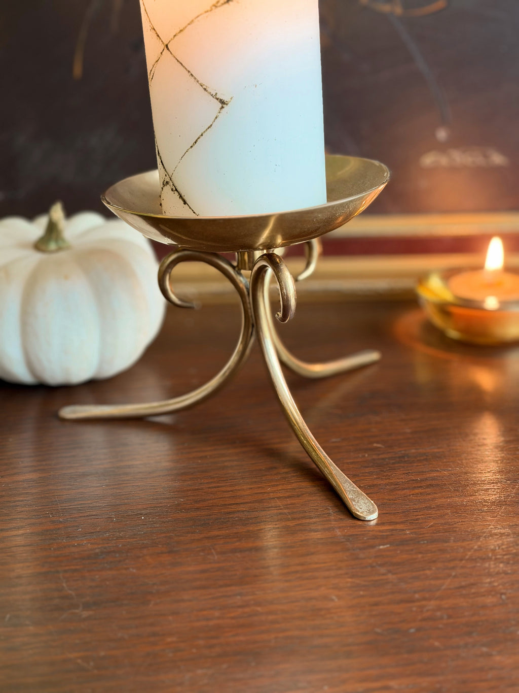 Vintage Brass Pillar Candle Holder