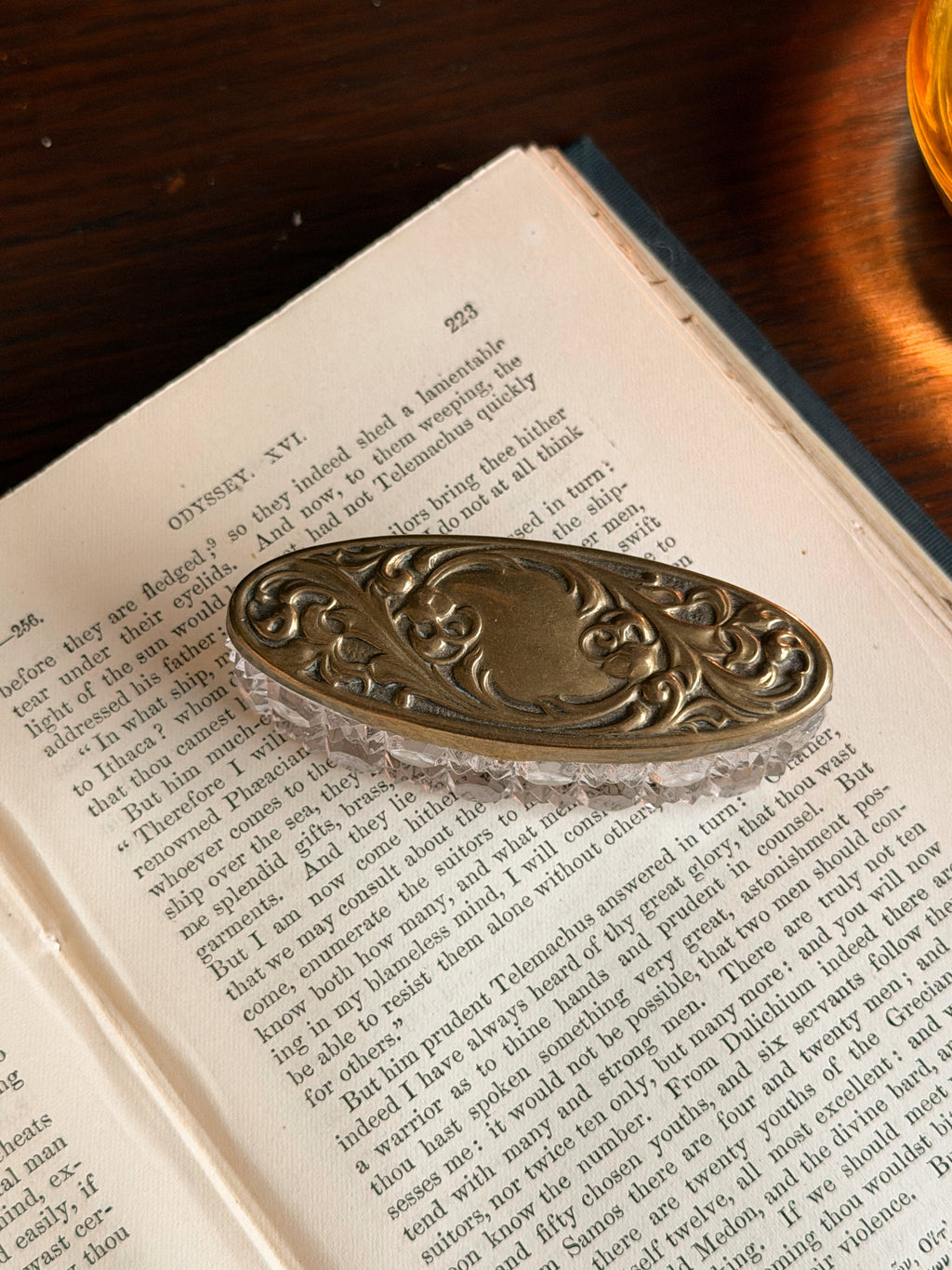 Antique Glass + Brass Lid Trinket Dish