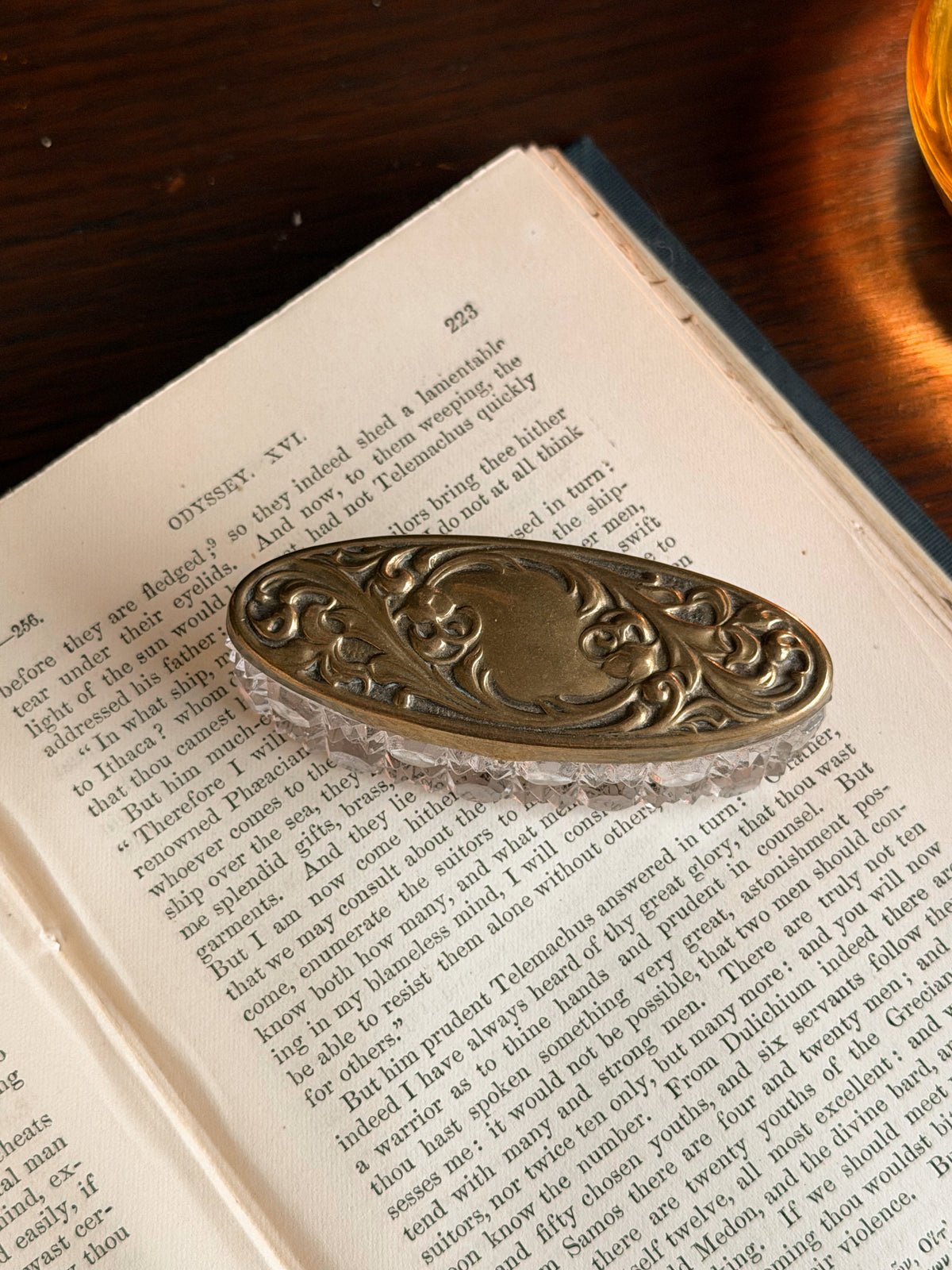 Antique Glass + Brass Lid Trinket Dish
